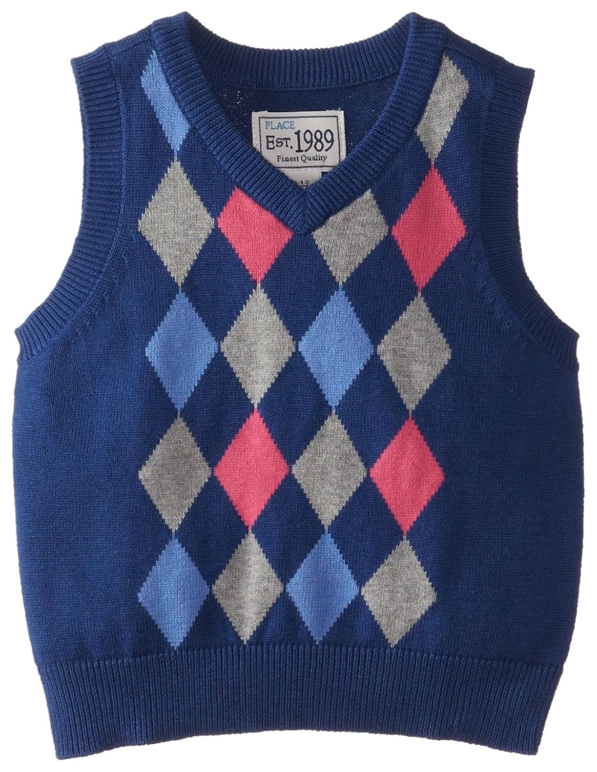 the 儿童 place 婴儿男童彩色菱形毛衣背心 navy sail 12 - 18 months