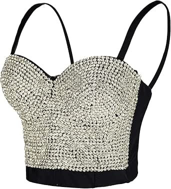 ellacci 女式水钻钻石紧身胸衣性感露脐上衣俱乐部派对紧身胸衣文胸