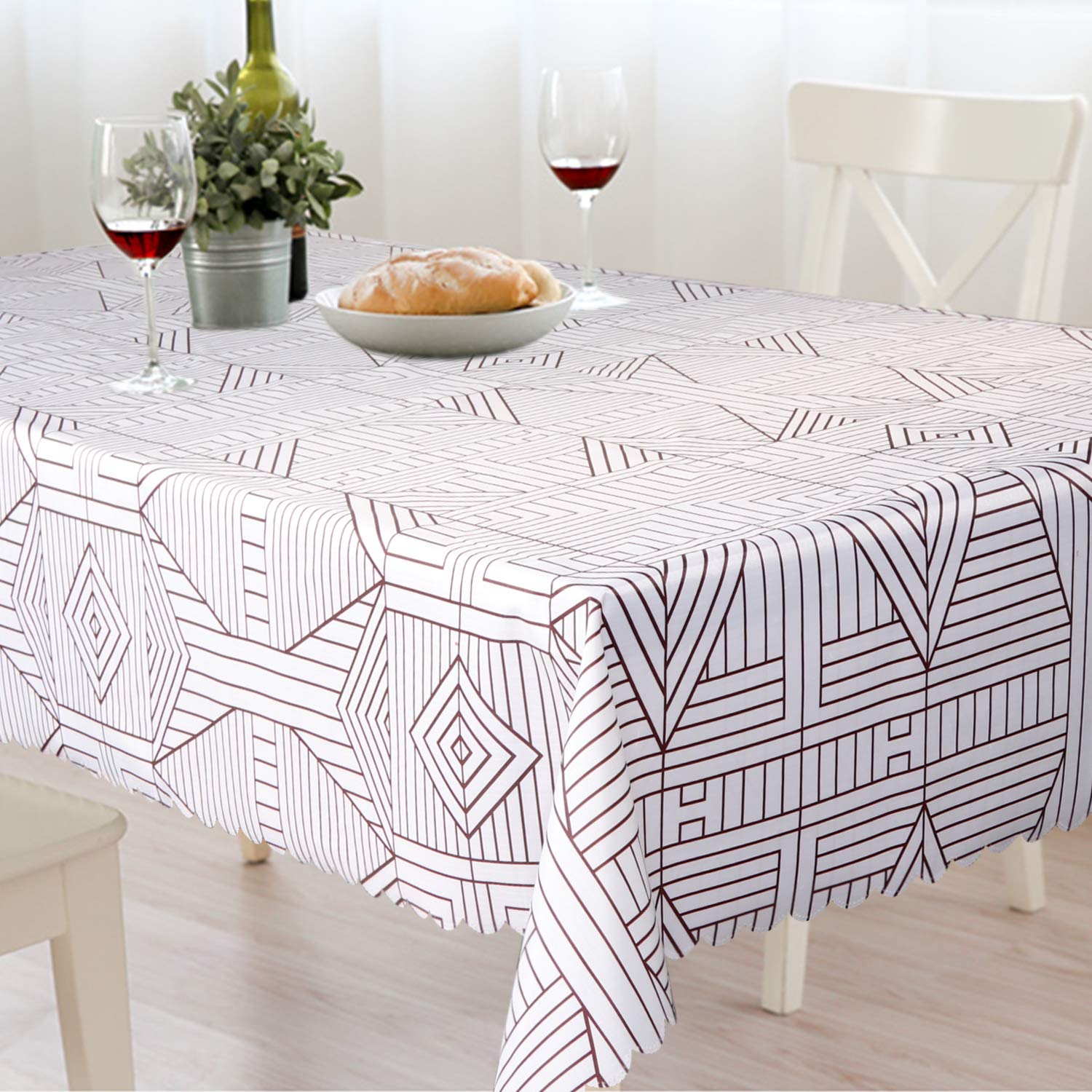 kimode 重型乙烯基矩形桌布擦拭干净 pvc 桌布,防油,防水防霉 brown