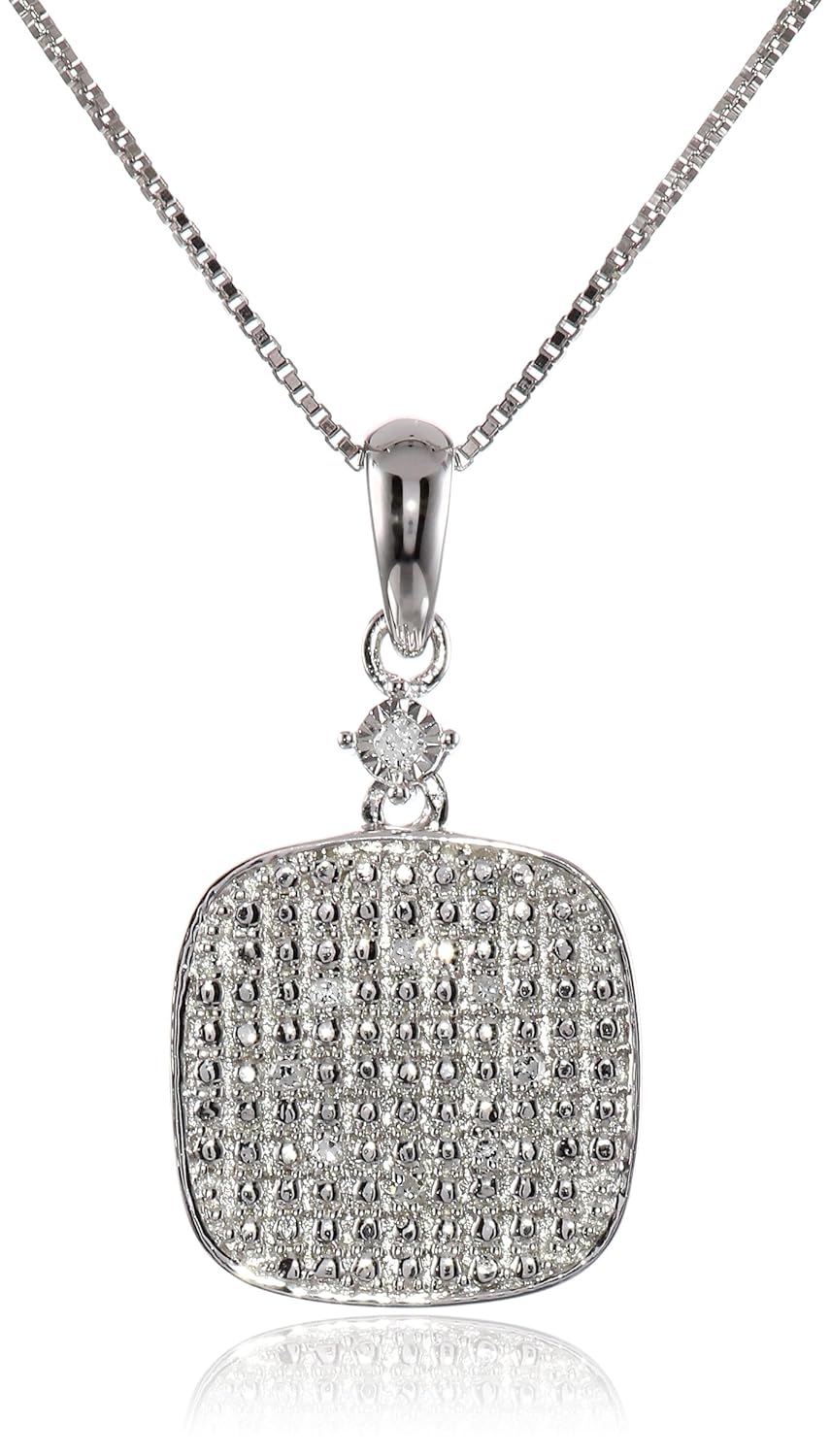 sterling silver diamond cushion pendant necklace, 18"-珠宝首饰