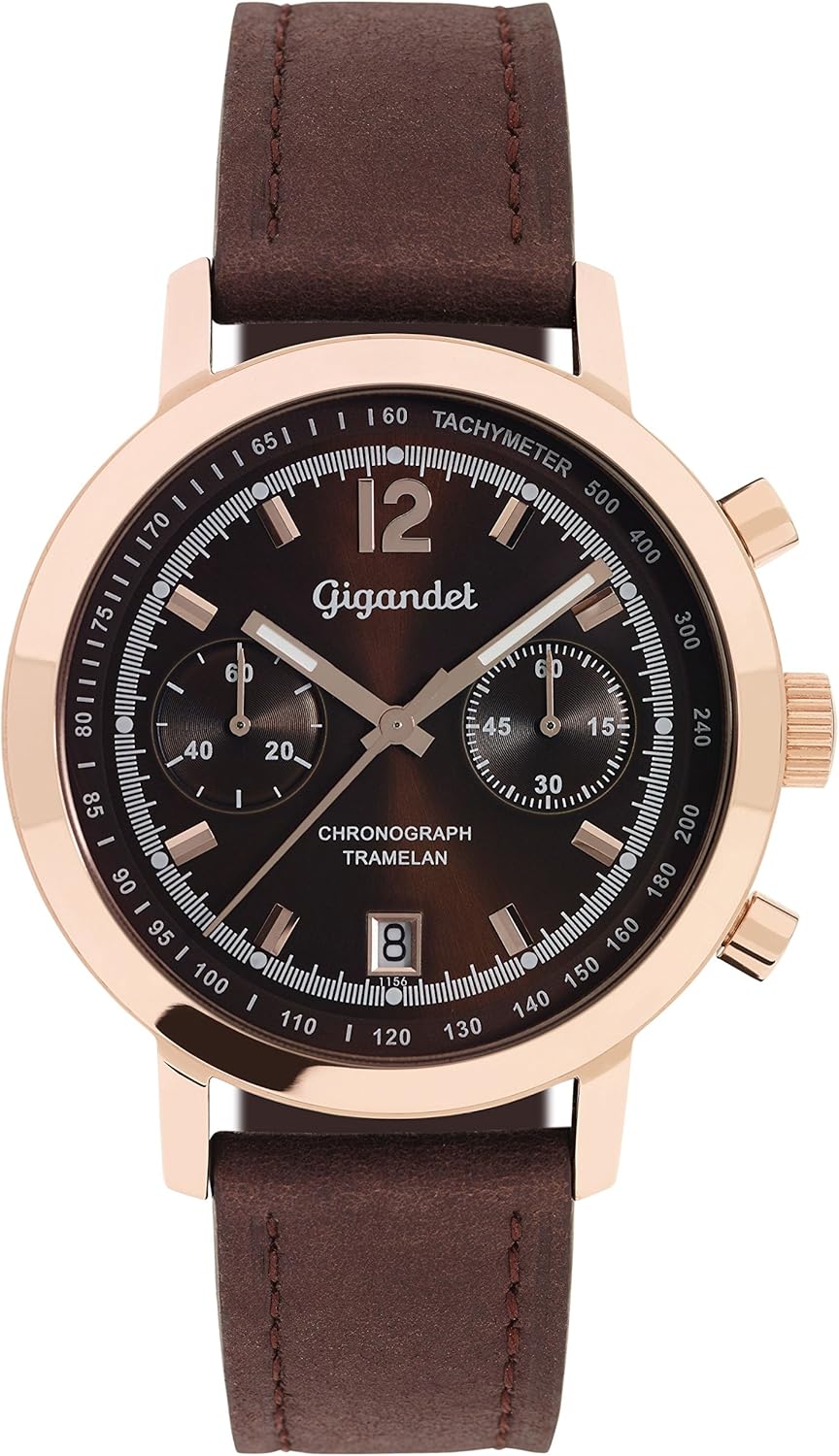 男式石英手表tramelan 计时码复古设计模拟皮革表带玫瑰金棕色 g10