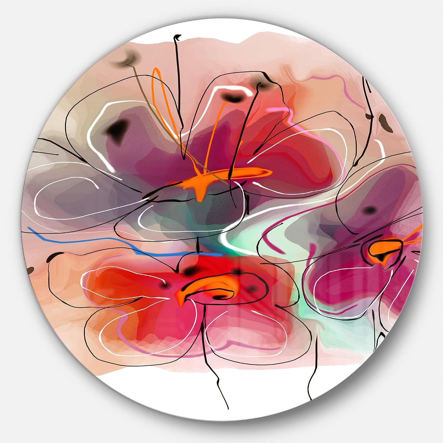 designart mt14992-c23 红蓝色花朵插图花卉圆盘金属墙艺术 - 23 片