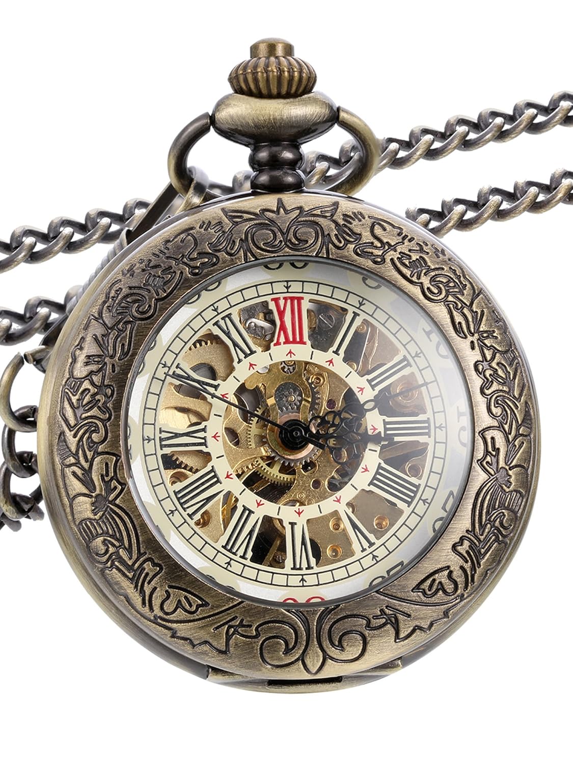 hicarer 蒸汽朋克经典青铜机械怀表带链