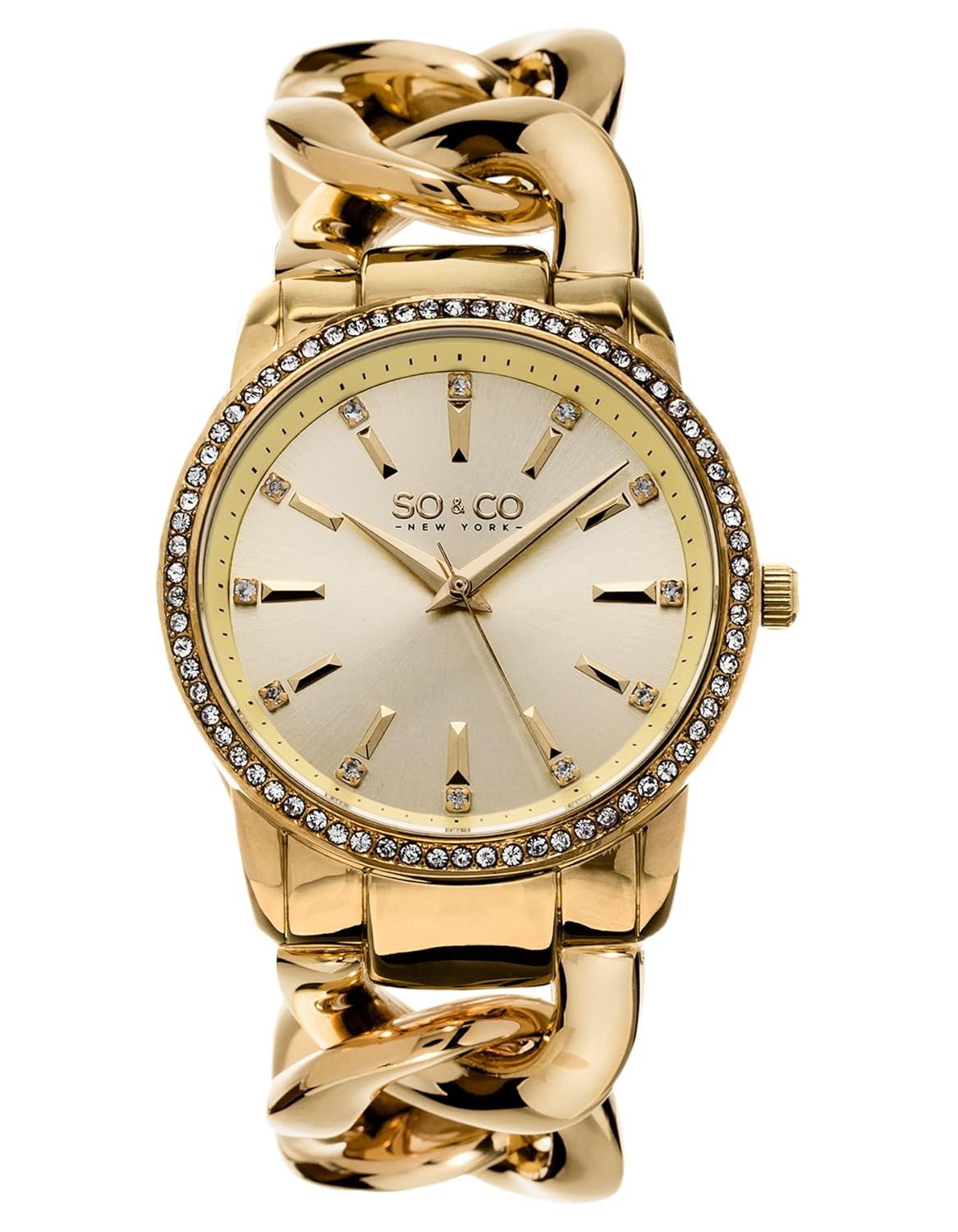 so&co new york 女式 5071.3 soho 石英水晶点缀 23k 金色链环手表
