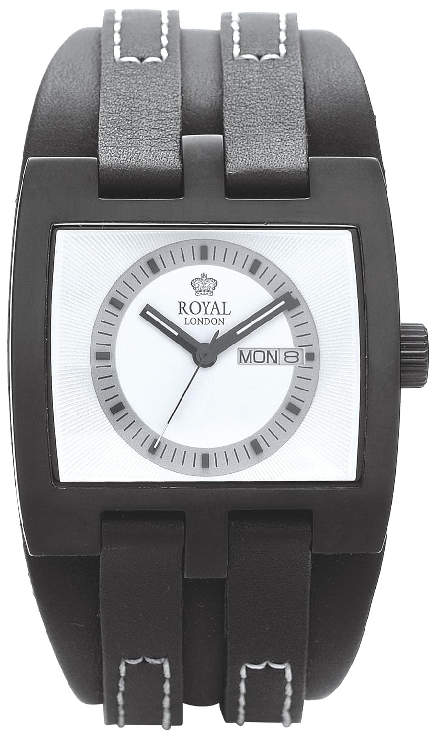 皇家伦敦男式石英手表白色表盘 analogue 显示黑色皮革表带40124 –