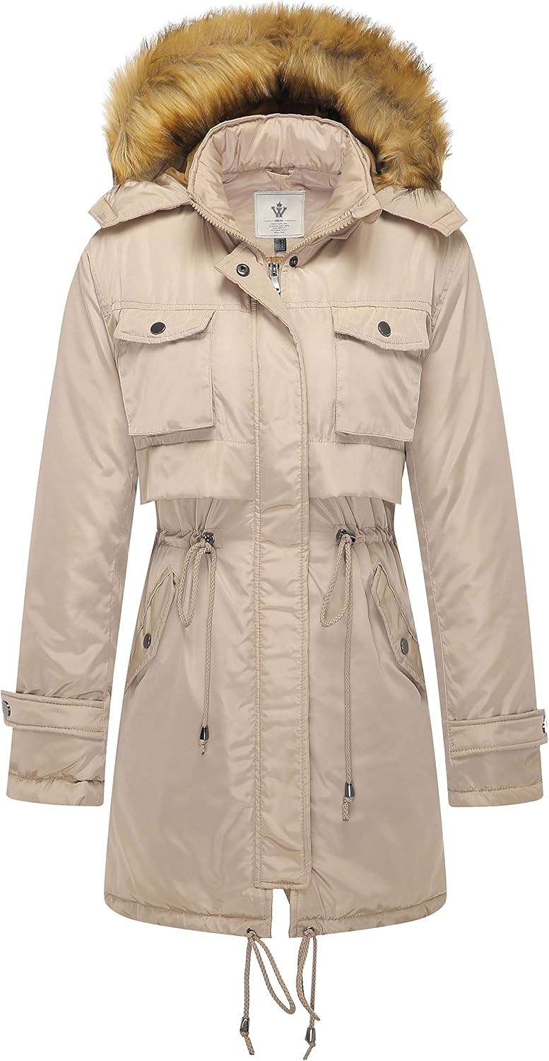 wenven 女式防风大衣夹克,带抽绳