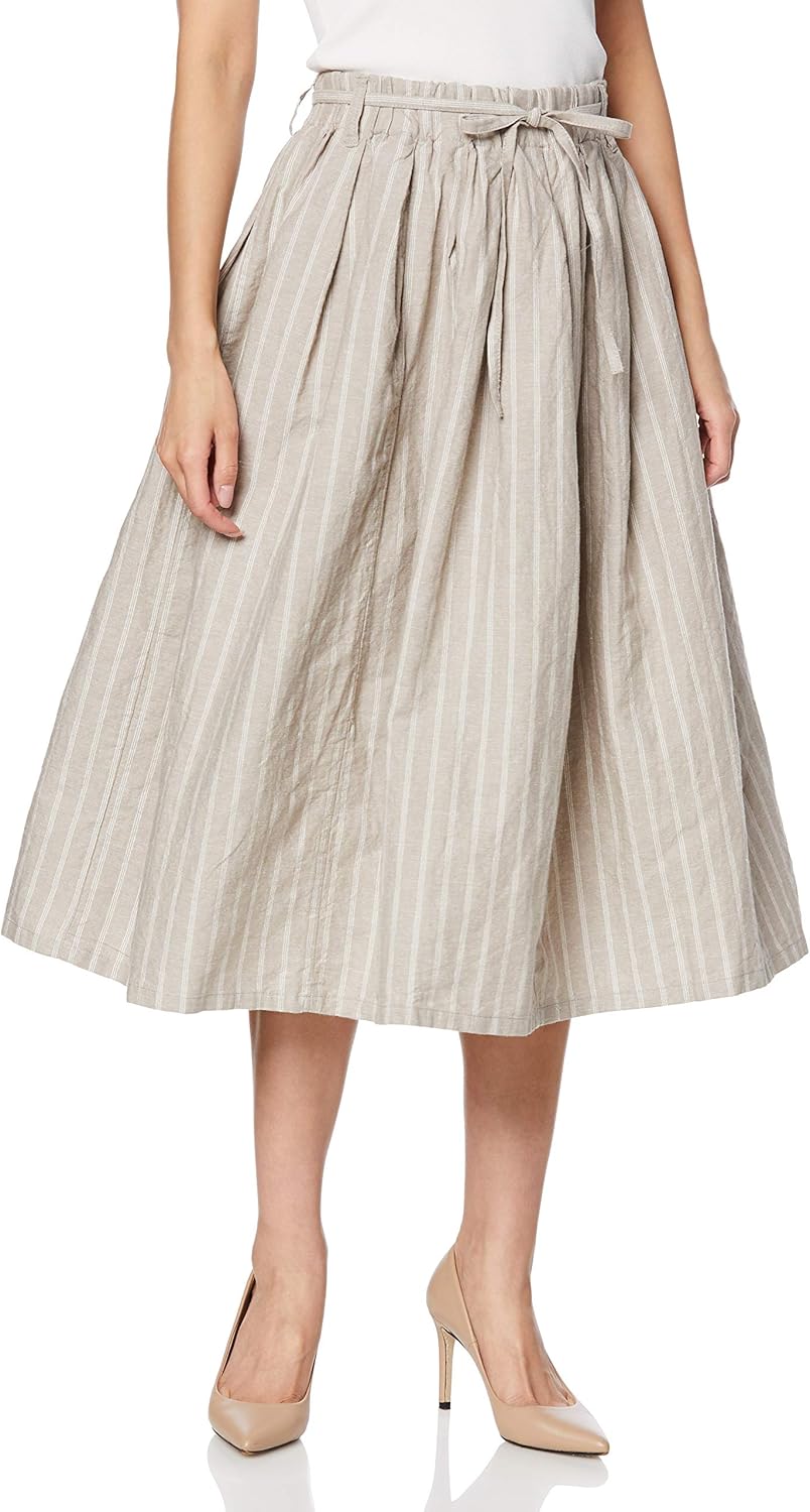 cecile 长裙 亚麻棉 褶皱裙 带腰带 女士