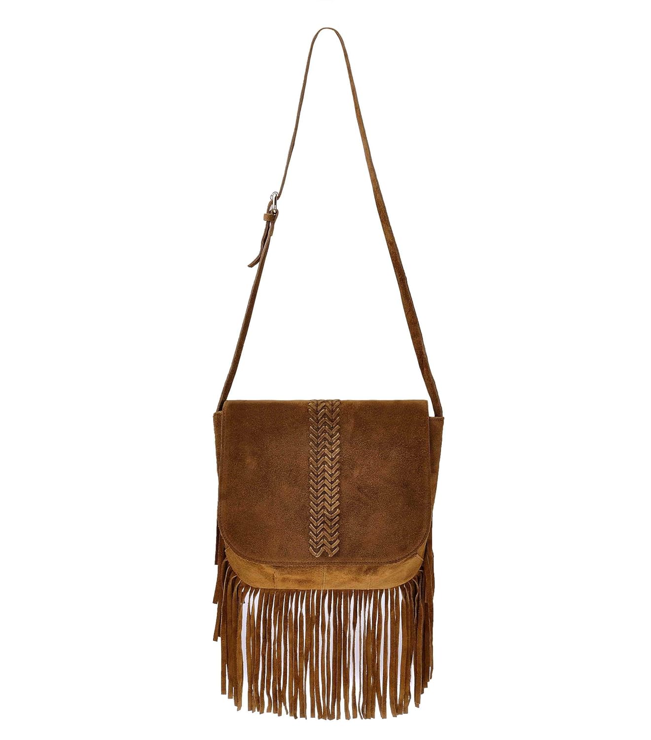 zlyc 女式波西米亚风磨砂皮革流苏包袋部落流苏单肩包