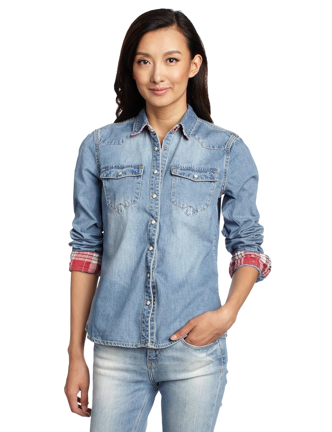 leecooper 立酷派 女式 长袖休闲衬衫 浅靛蓝色 165/84a 2711796g