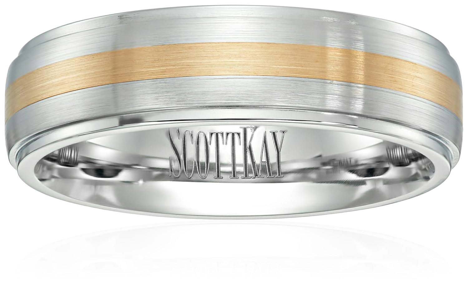男式scott kay cobalt unity 乐队中镶嵌 14kt 黄金和缎面抛光婚戒
