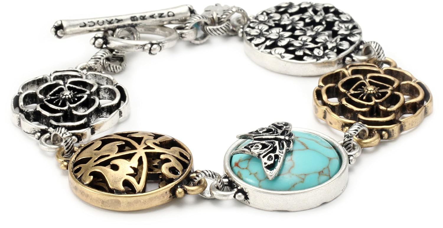 lucky brand 双色花卉 turquoise-color 牛角扣手链