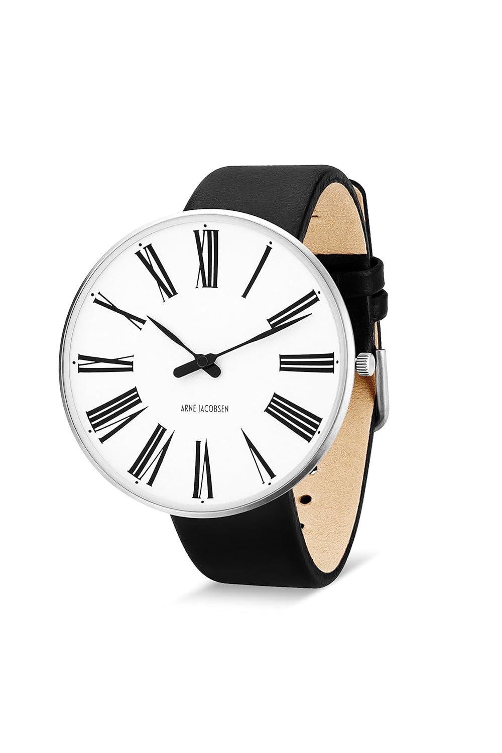 arne jacobsen 中性款石英手表白色表盘 analogue 显示黑色皮革表带