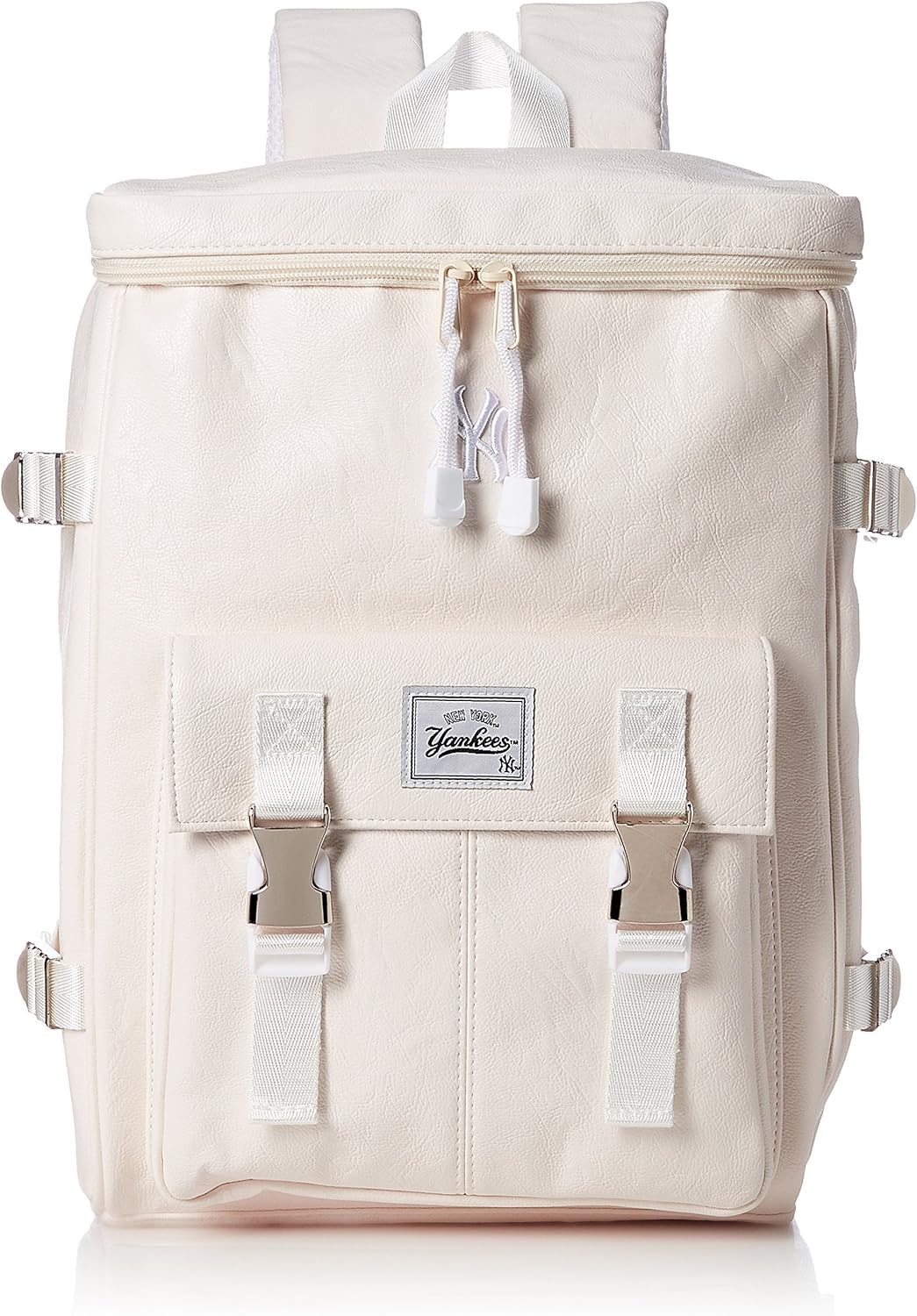 mlb 洋基队 双肩包女士男士方形包 pu white yk-mbbk61(s)