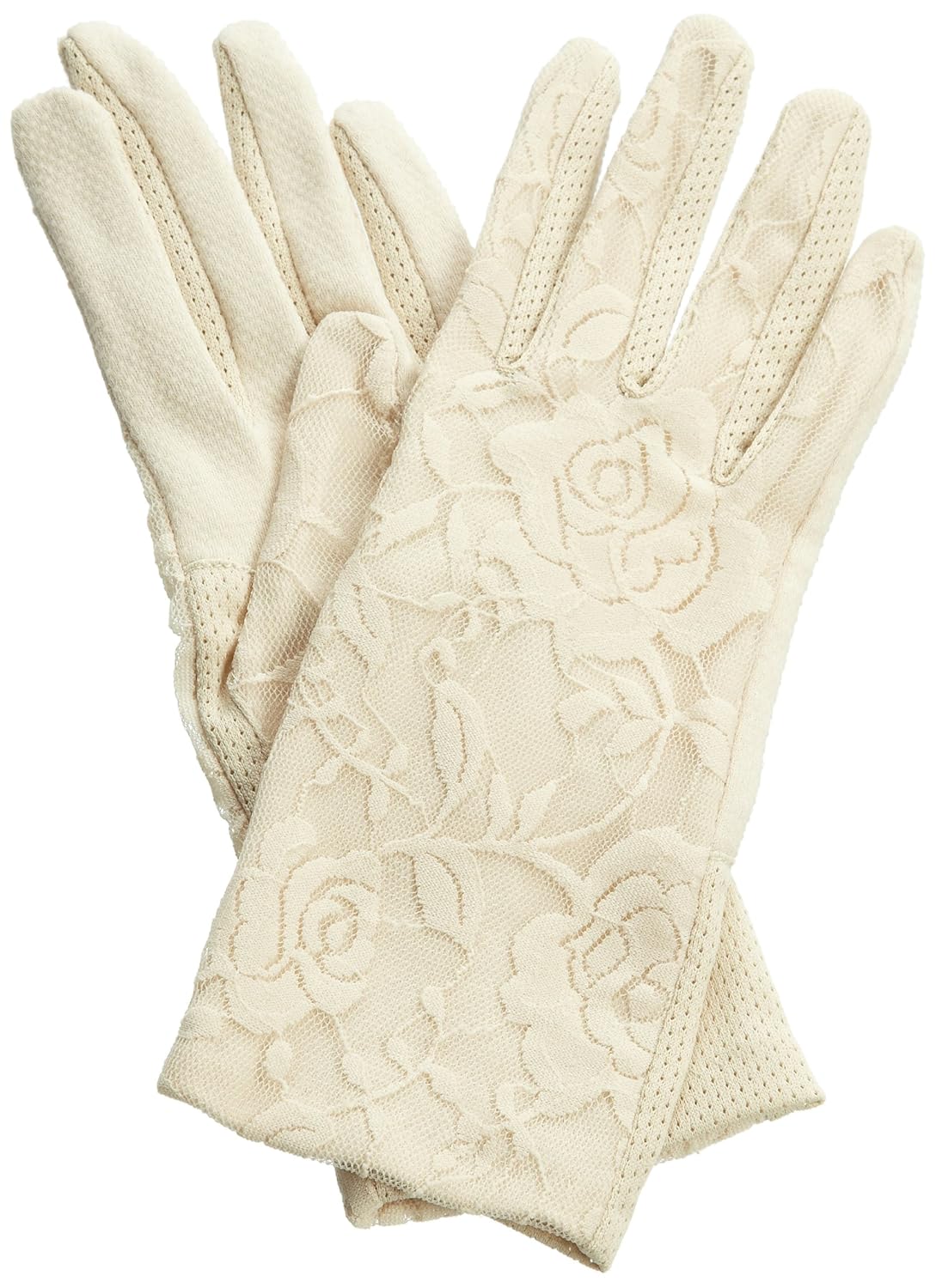 虹蝶 女式 抗紫外线蕾丝双层防滑防晒手套 婉约米色 hd10-521