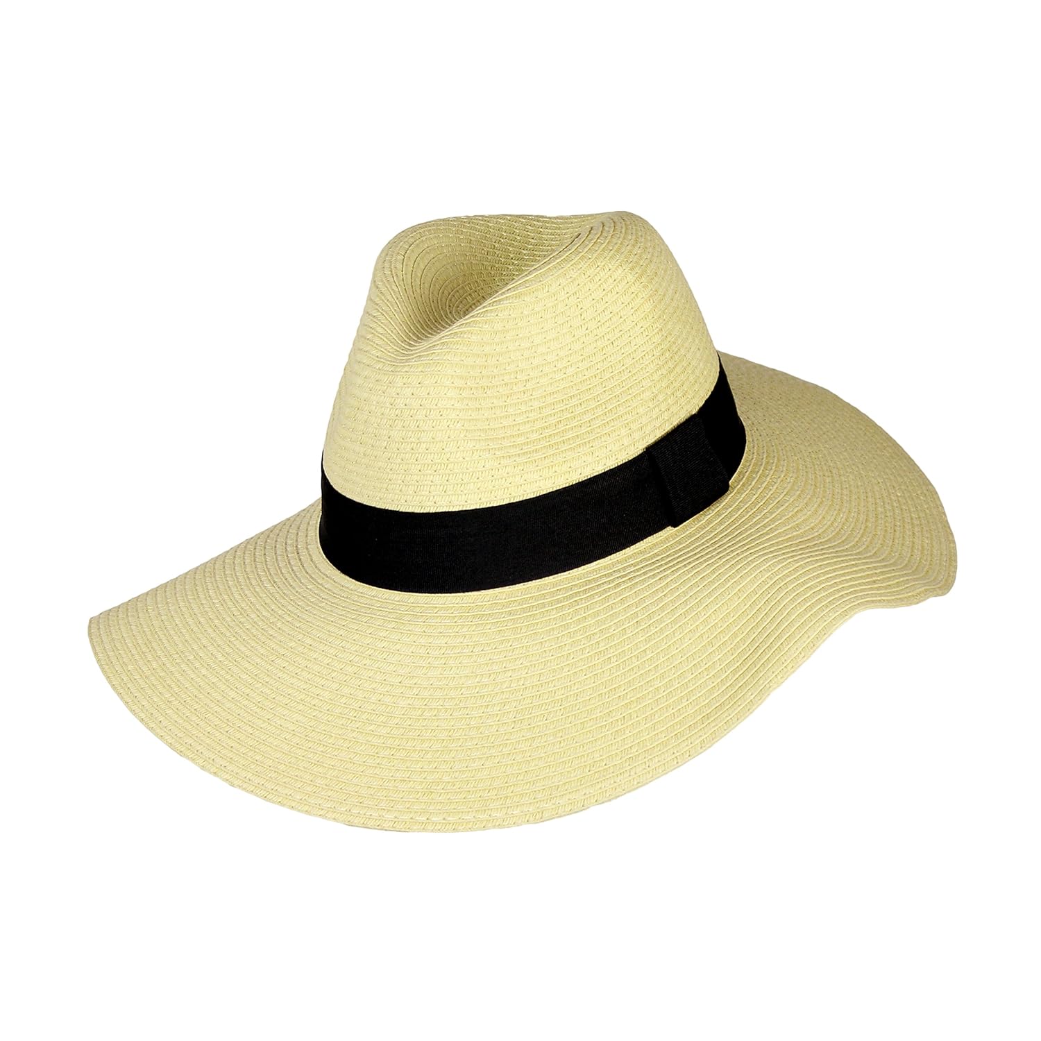 upf 50  夏季大帽沿巴拿马太阳帽 女式 - 可调节波西米亚风帽 带表带