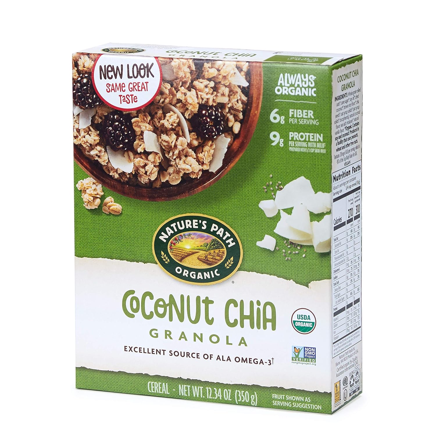natures path organic granola cereal, chia plus, 12.