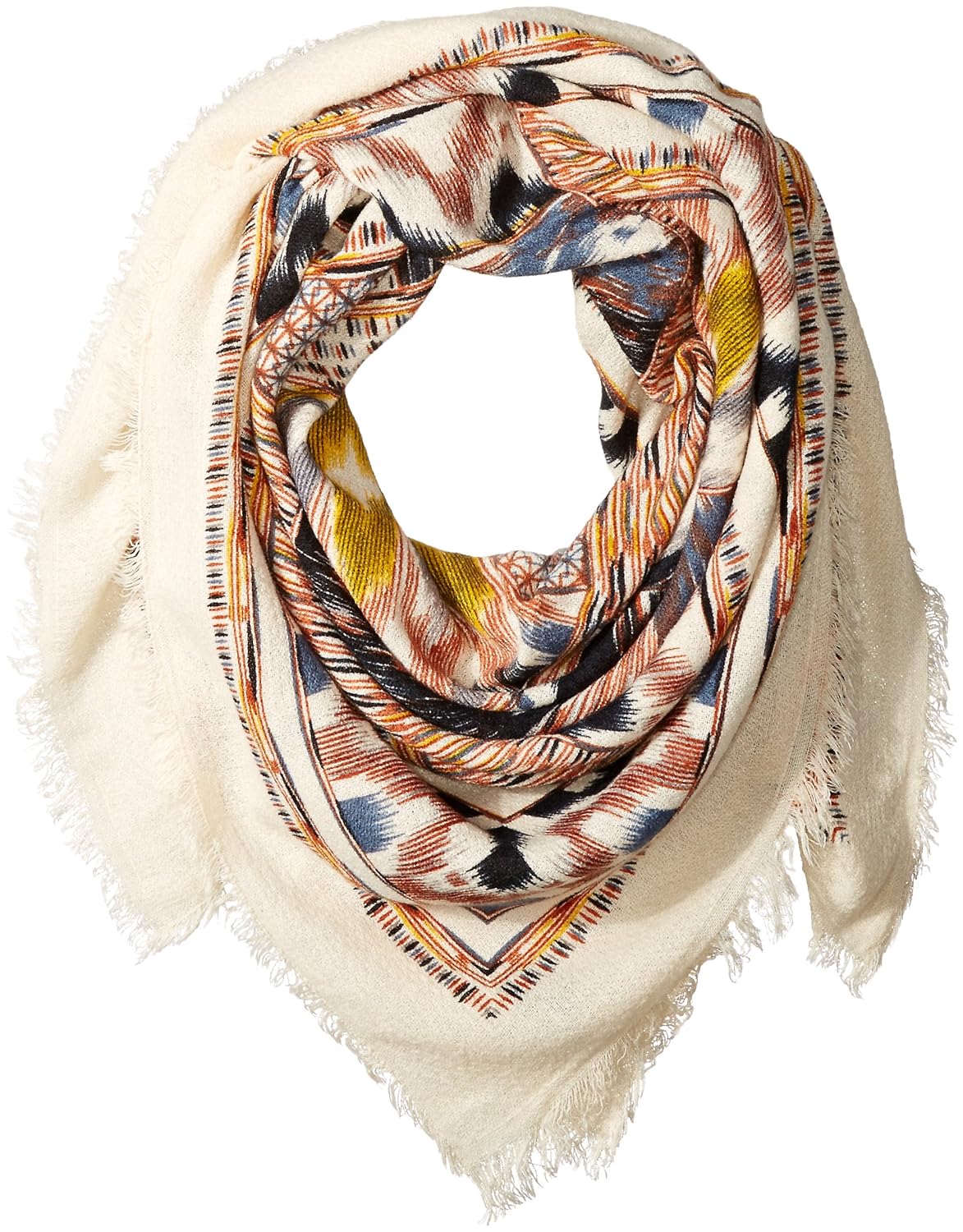 la fiorentina 女式超大 aztec 围巾, fray 端 ivory/brown/denim