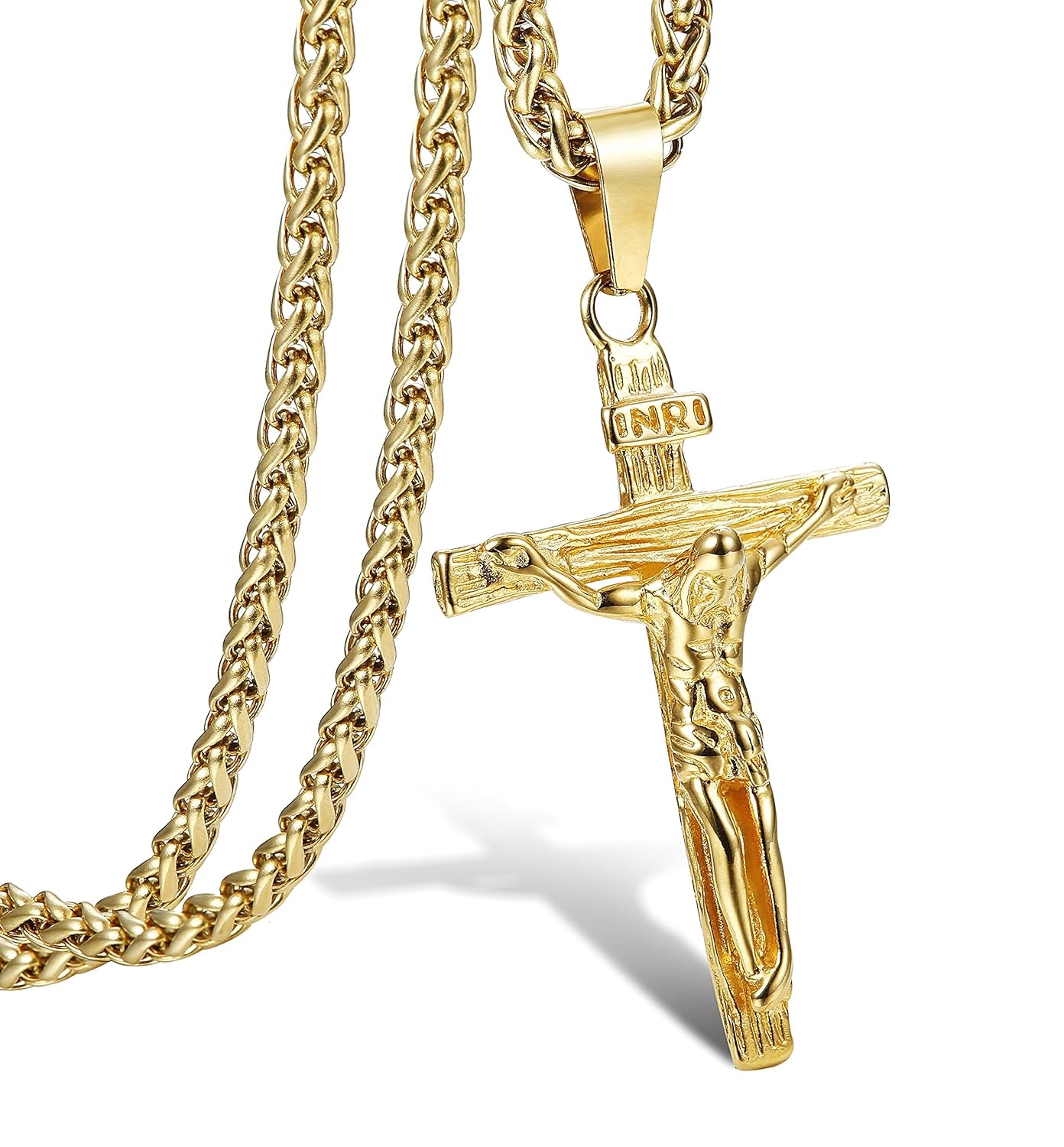 fibo steel 不锈钢男式女式十字架项链十字架吊坠,60.96 厘米