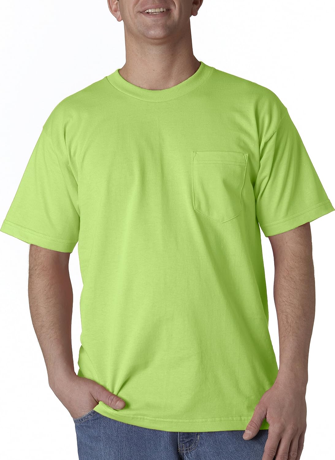 bayside mens adult pocket tee (ba5070) -lime green -m