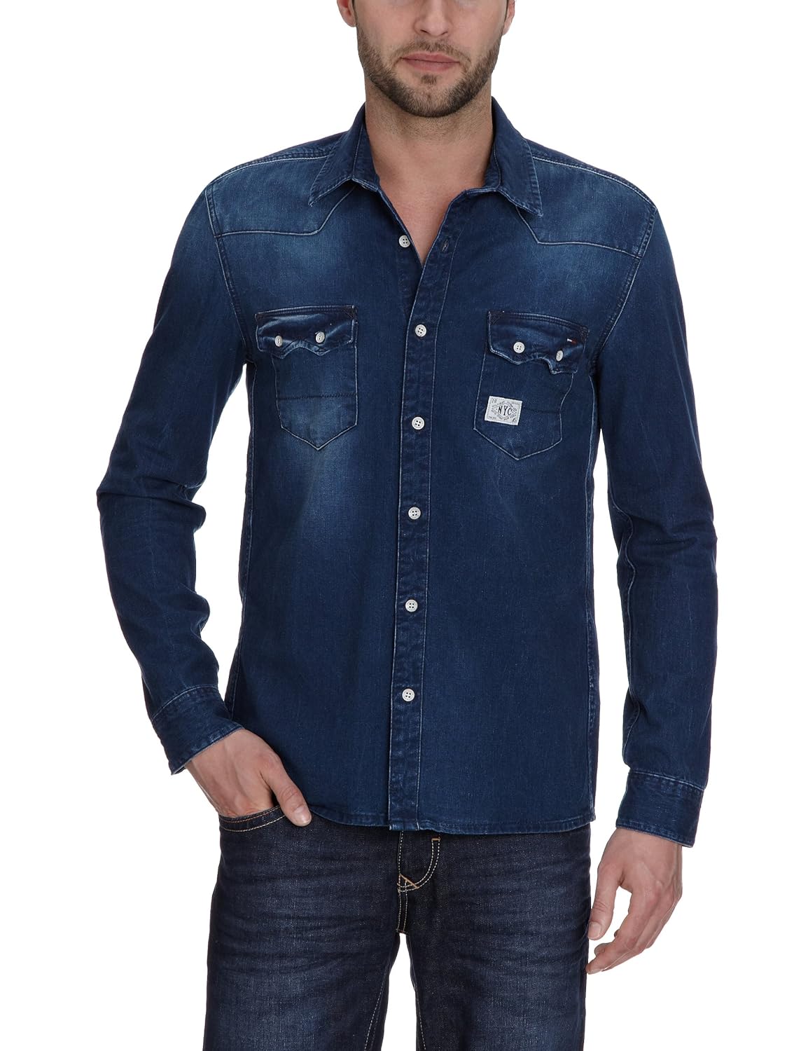 hilfiger denim 男士休闲衬衫界限色调 sp 12衬衫 dida / 1957816734