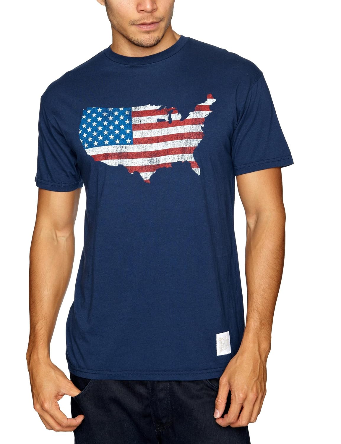 the original 复古品牌美国国旗男式印花男式 t 恤 navy large
