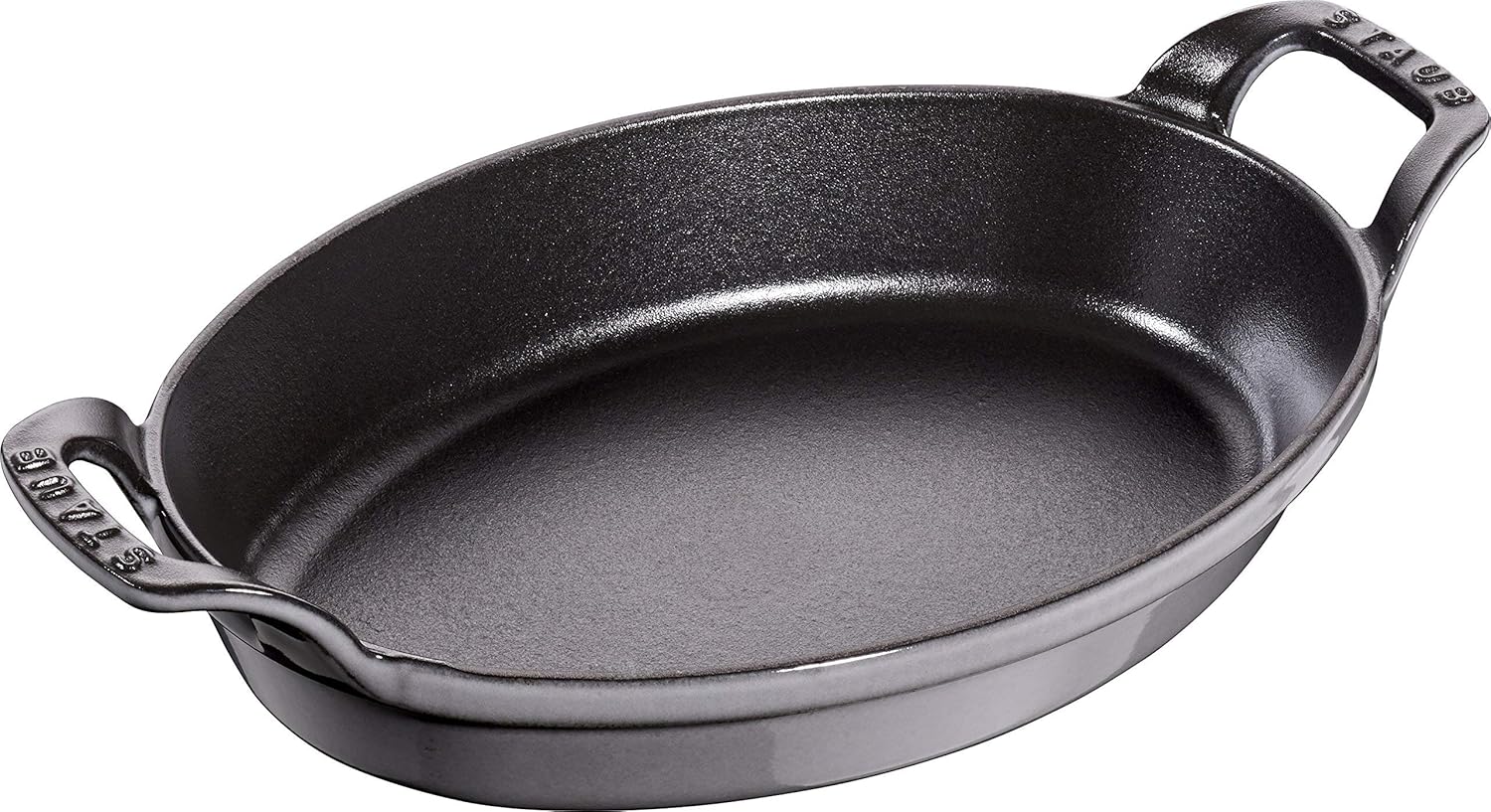 staub 珐宝 珐琅铸铁锅 椭圆形双耳烤盘 24cm 哑光黑