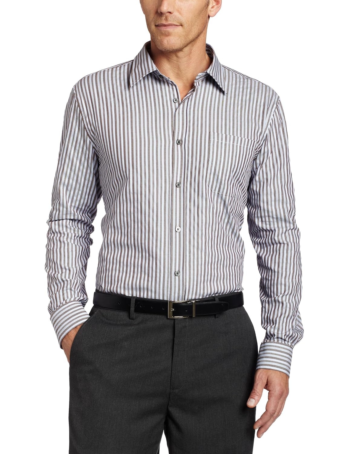 joseph abboud 男式长袖人字呢条纹运动衫 咖啡豆 large