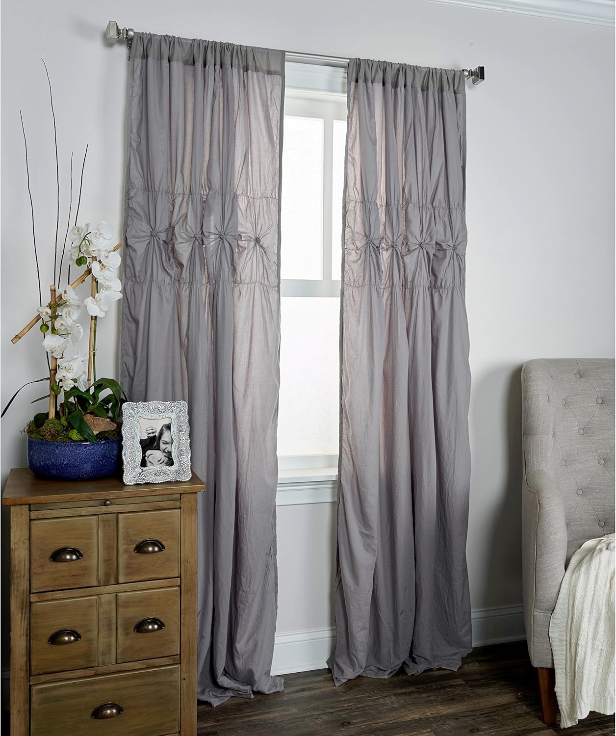 rizzy home torsades 系列灰色棉质窗帘板 灰色 42 x 96/96 inches