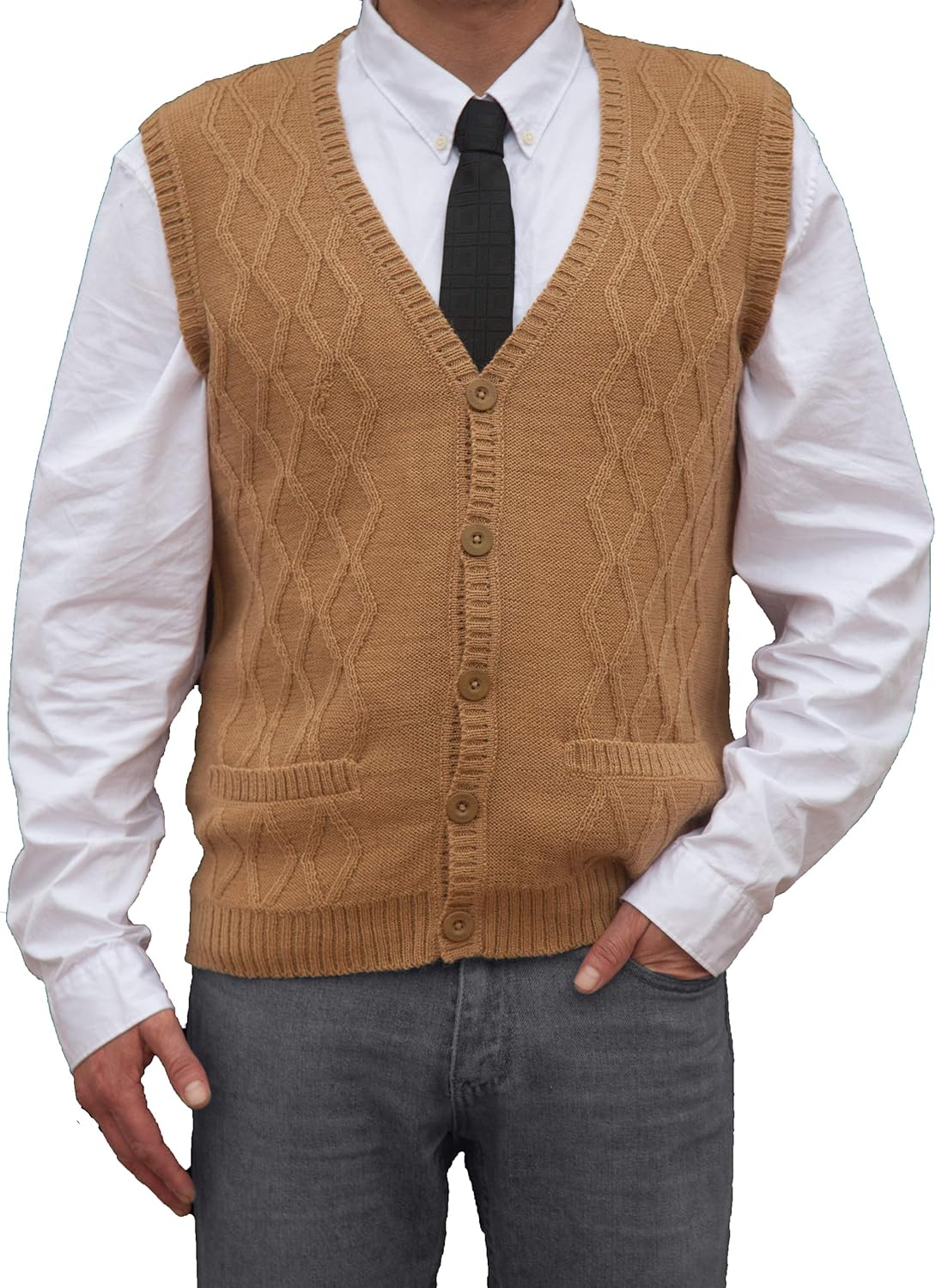 tinkuy peru - 秘鲁羊驼毛 - 男士背心 基本款 v 领纽扣开衫毛衣