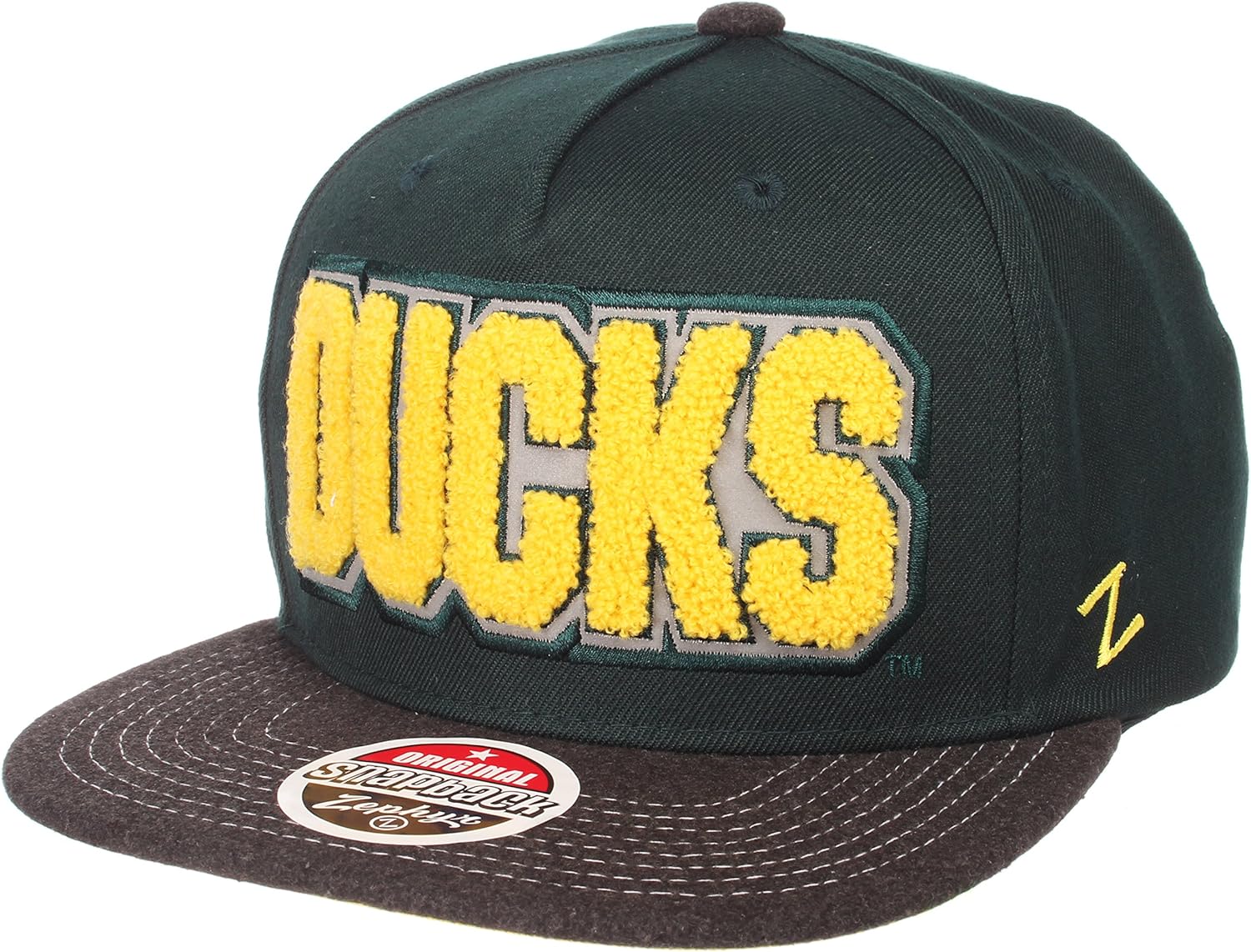 zephyr ncaa 俄勒冈大学鸭队男式运动员后扣帽,可调节,灰色/球队颜色