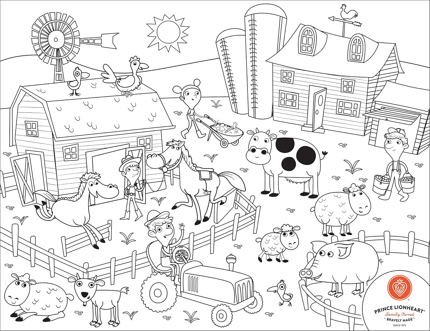 prince lionheart 彩色绘画可重复使用的硅胶餐垫和白擦记号笔 农场