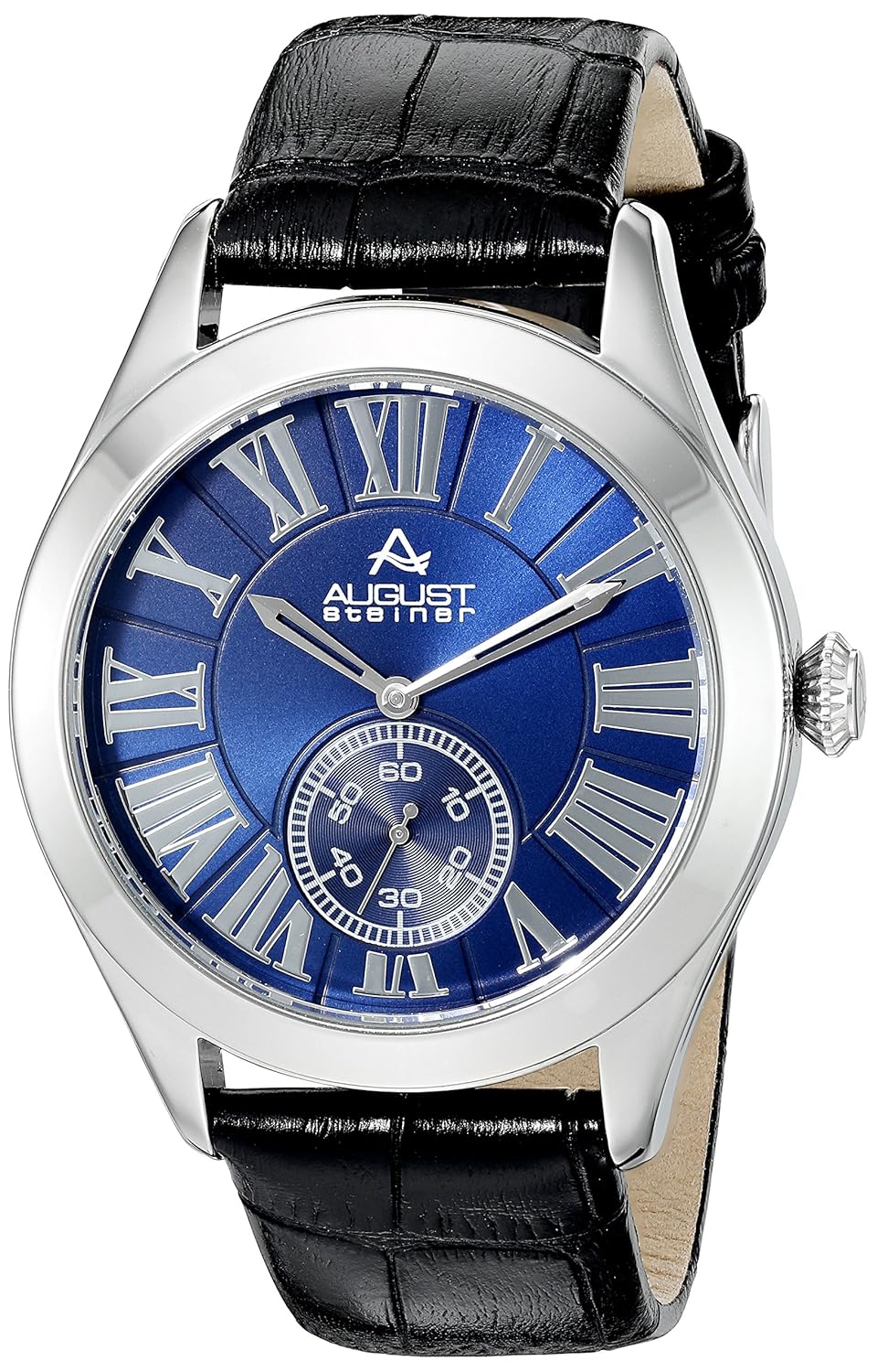 august steiner mens as8203 round blue dial two hand quartz