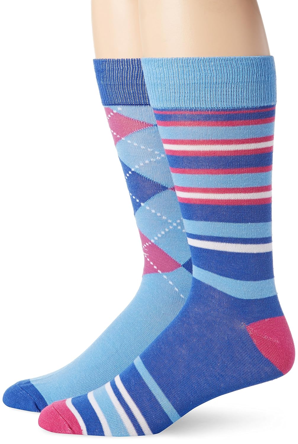 english laundry 男式2件装多色菱形花纹条纹船袜 蓝色 shoe size 6 1