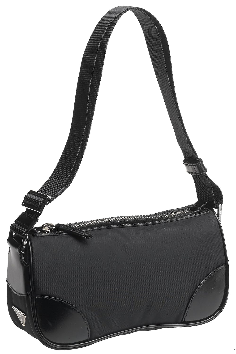 prada 女式尼龙单肩包带皮革饰边, nero