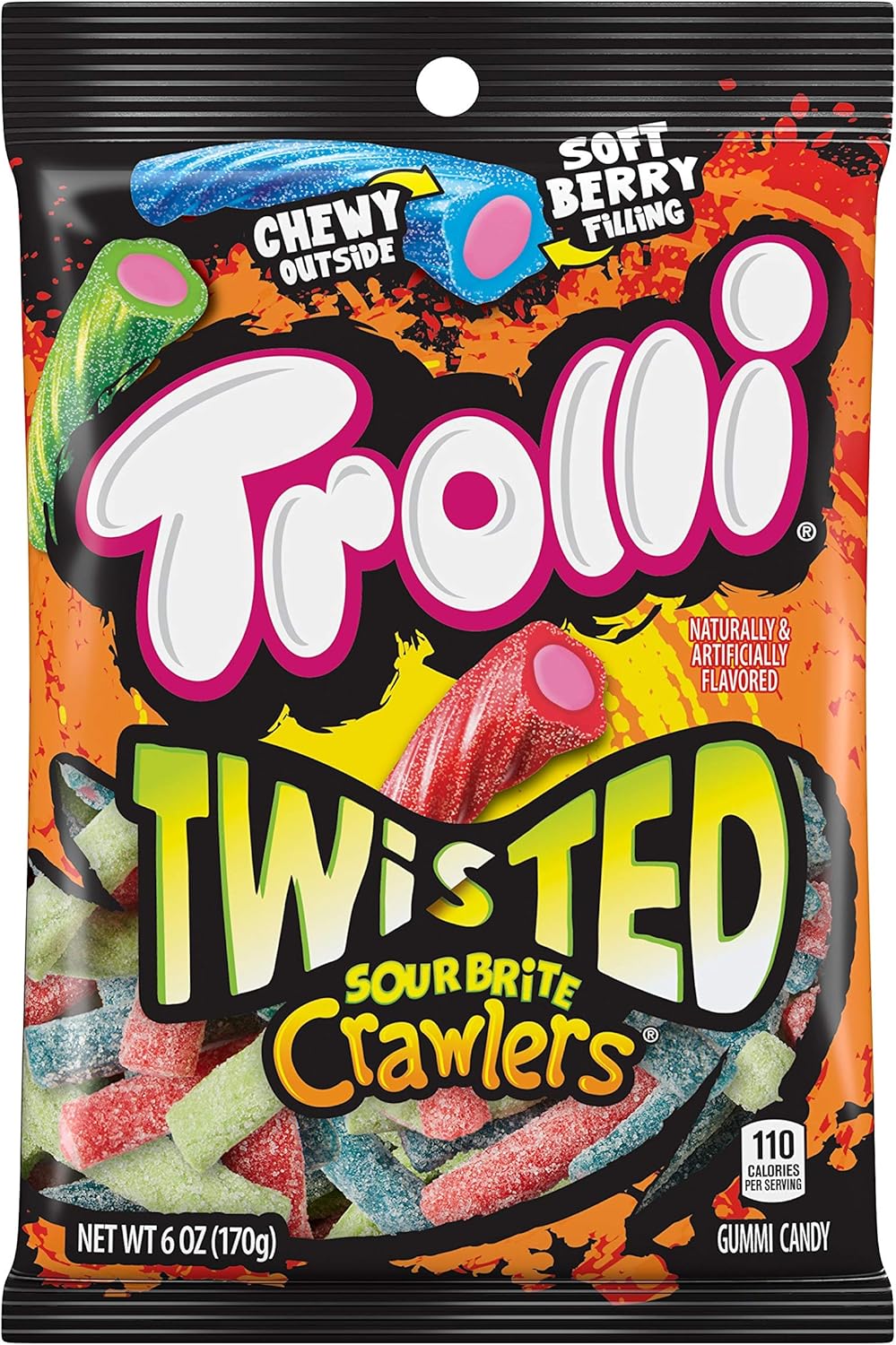 trolli twisted sour brite crawlers gummy candy, strawberry