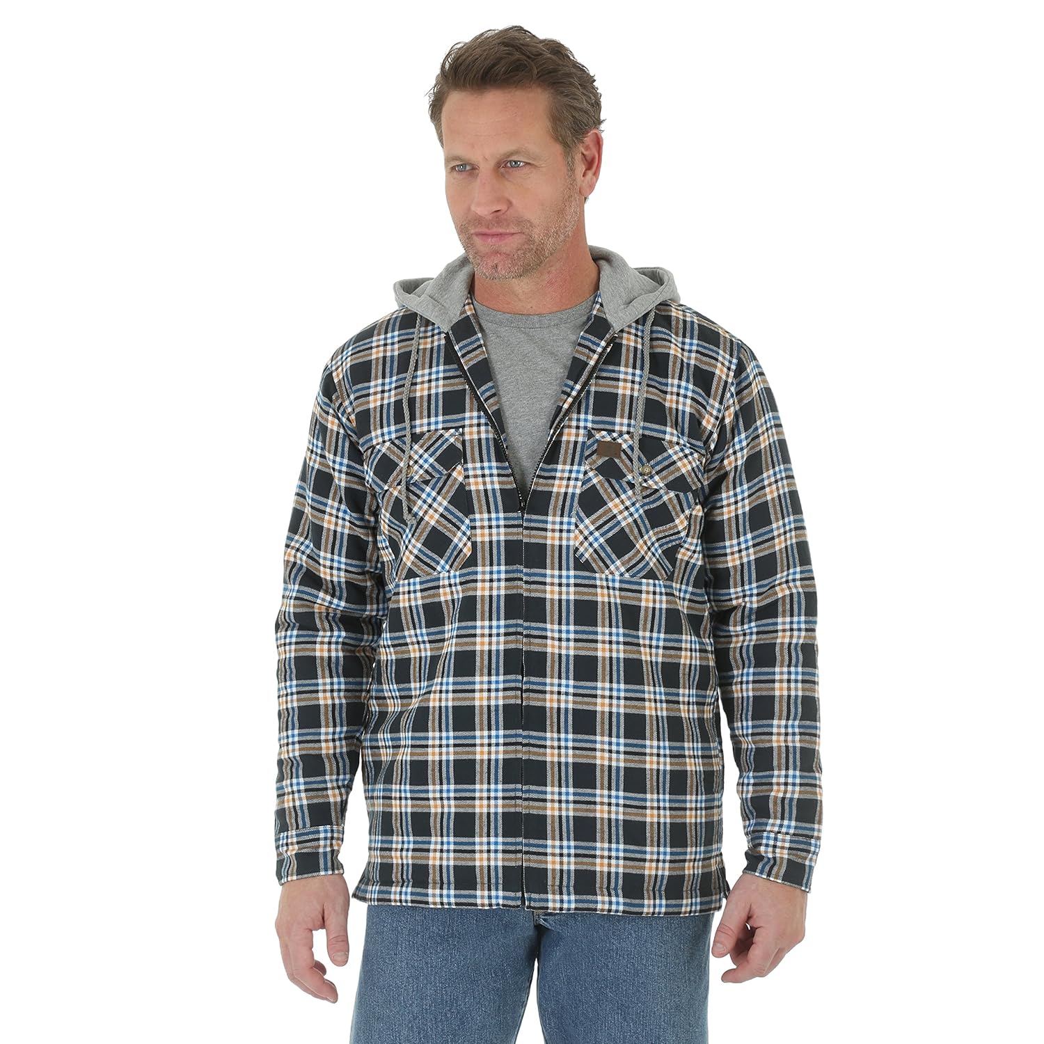 牧马人 riggs workwear 男式连帽法兰绒夹克,黑色,大号