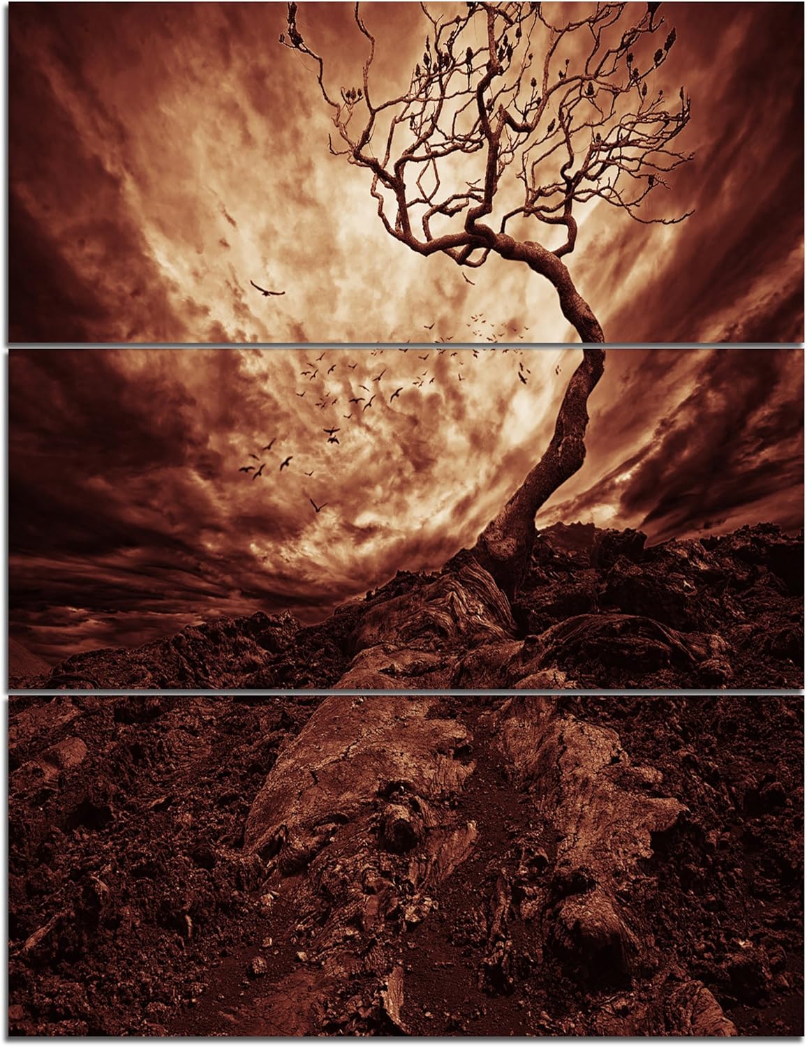 design art pt10790-3pv 极大白太阳孤独树墙体艺术景观 - 28x36 3 件