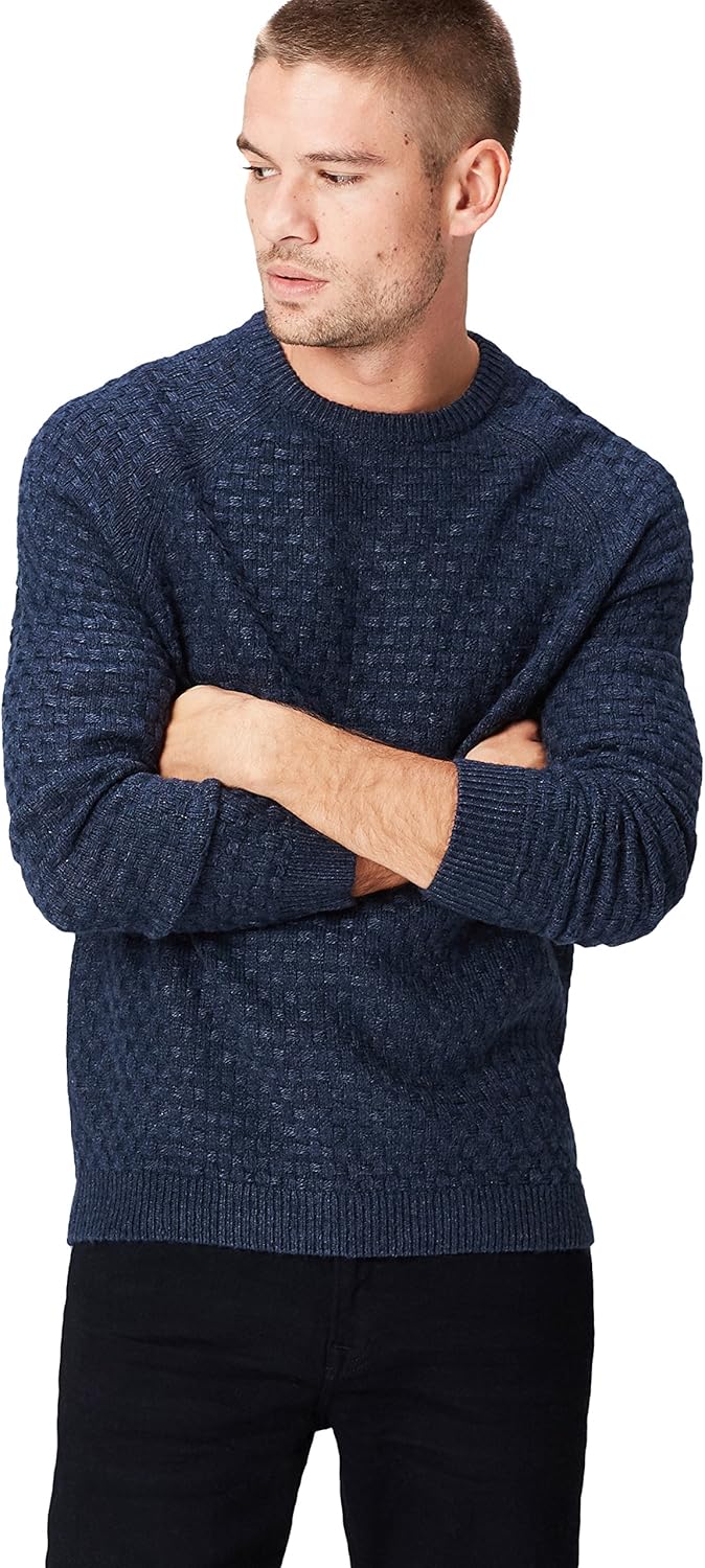 find mens basket stitch crew neck jumper blue (navy) medium