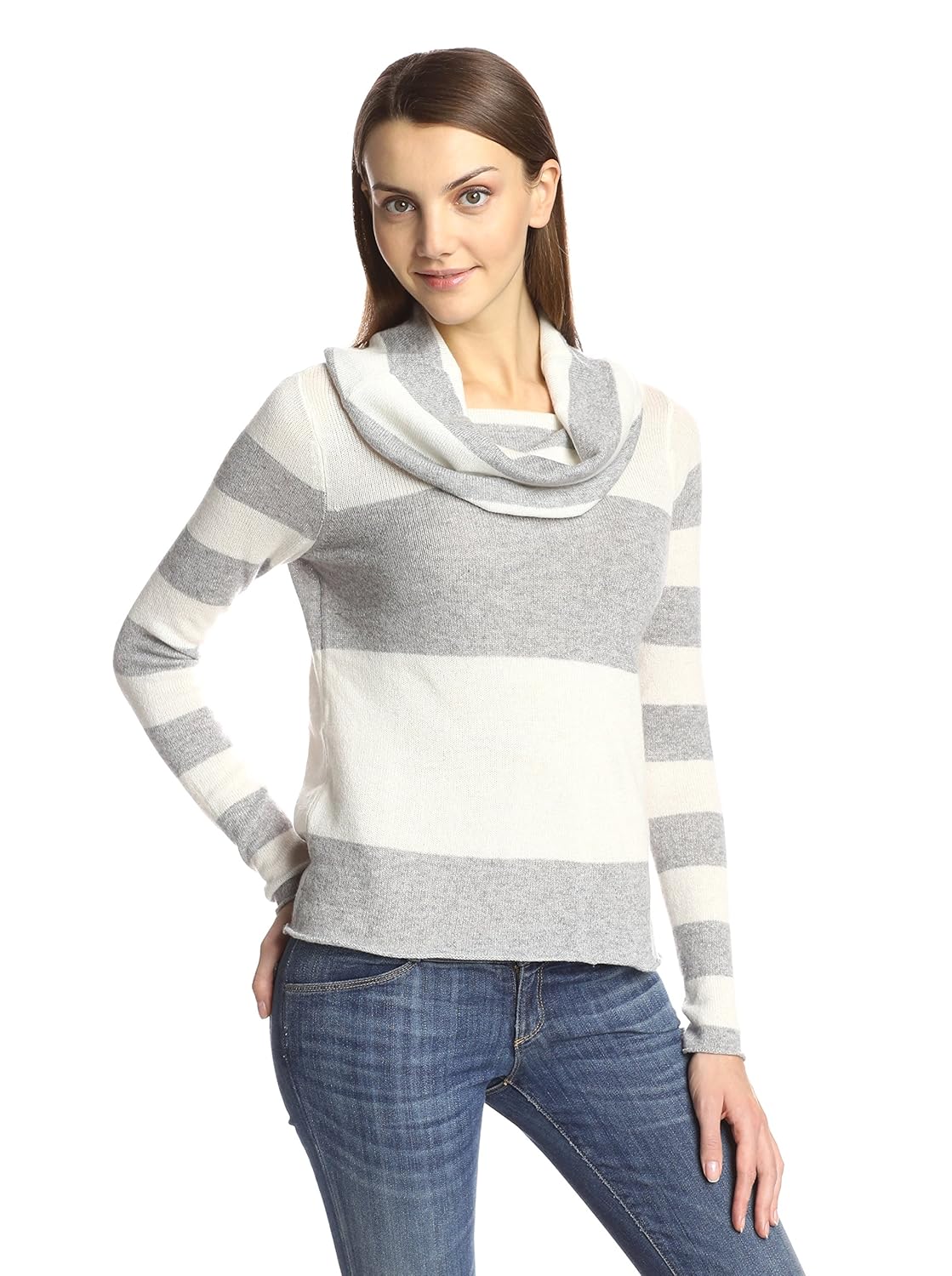 cullen 女式条纹褶皱毛衣,银组合, l 码