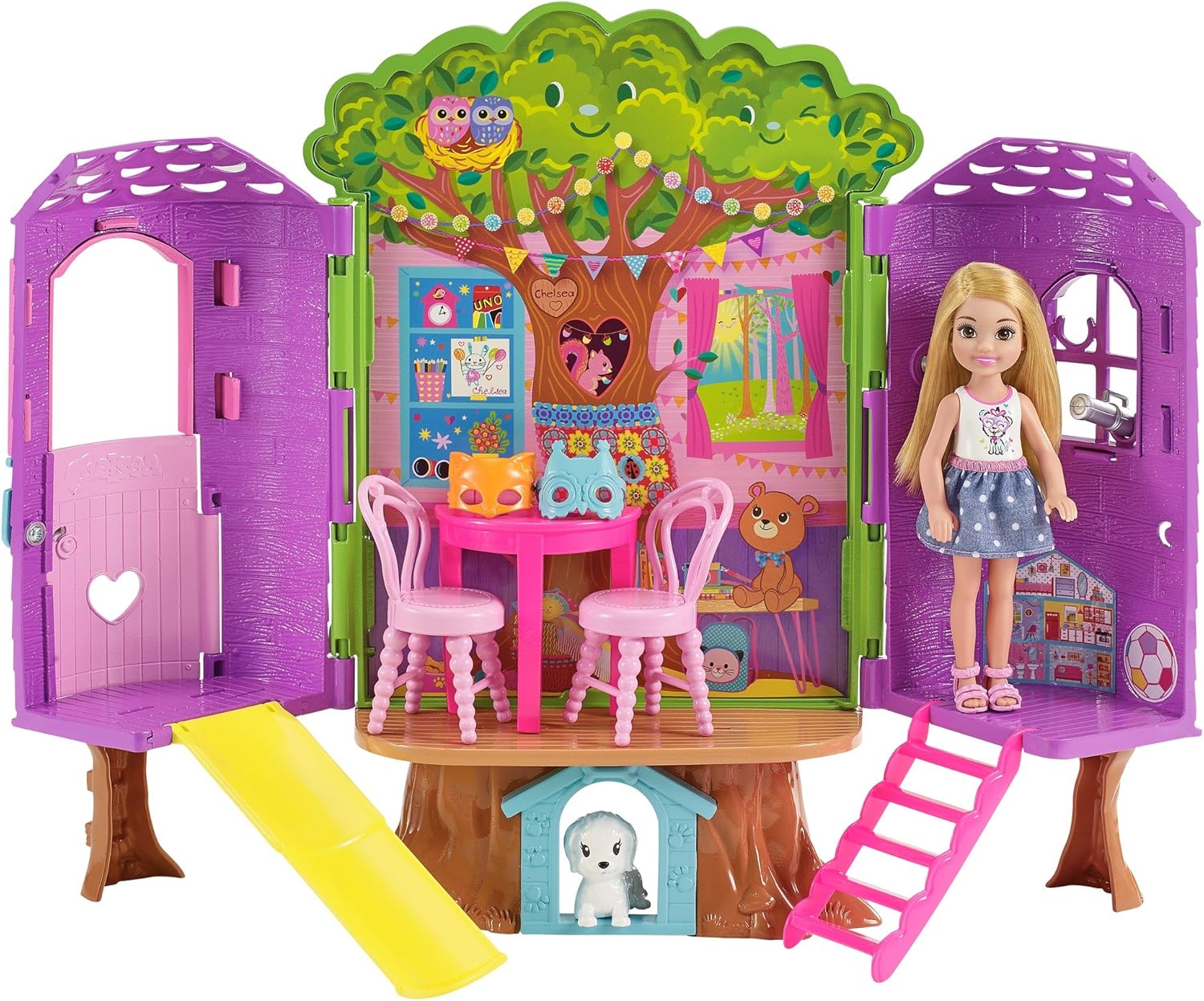 barbie 芭比 fpf83 家庭切尔西树屋玩具套装便携式,儿童公仔,明亮多色