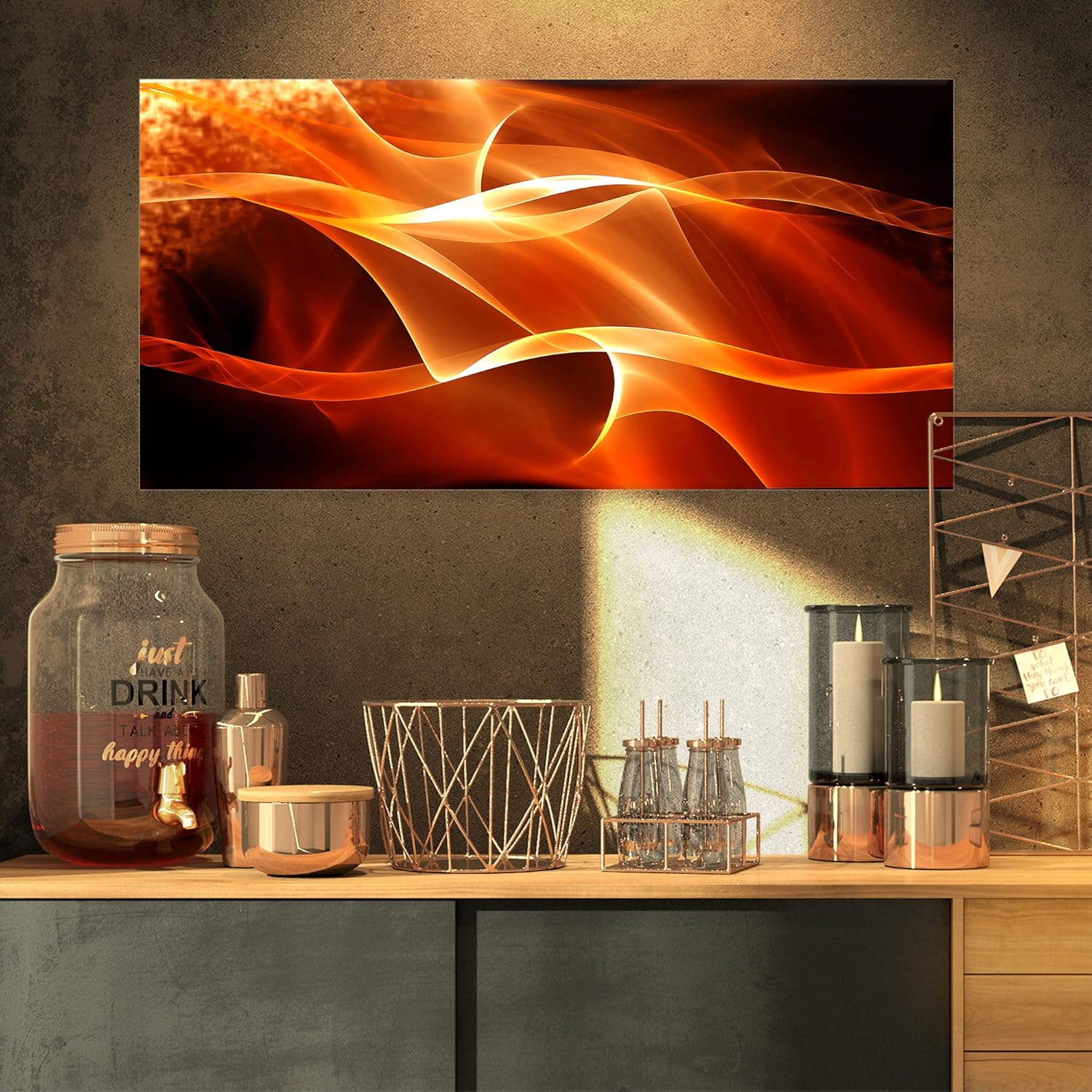 橙色3d 抽象波纹当代抽象艺术 32x16" pt13040-32-16