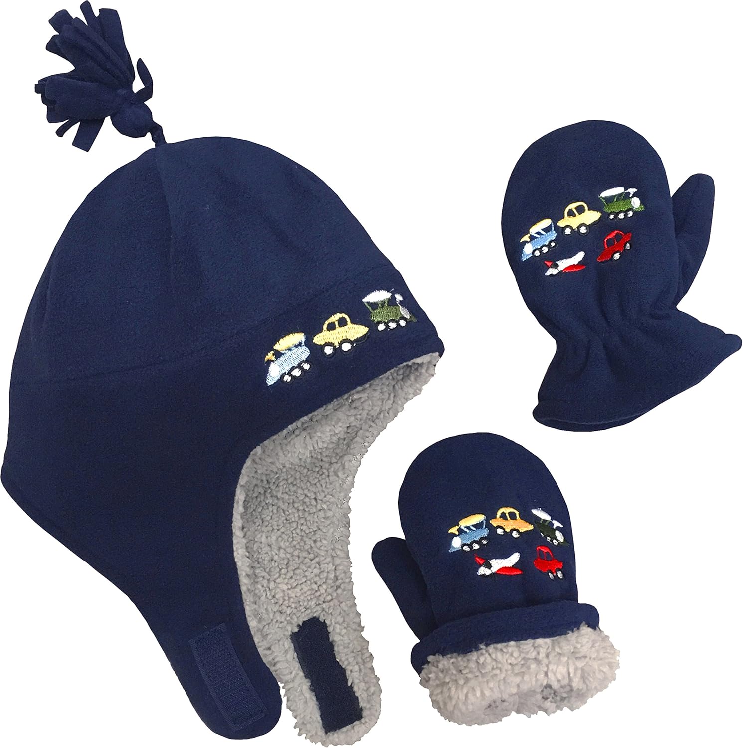 nice caps 男童和婴儿夏尔巴内衬羊毛刺绣帽手套套装