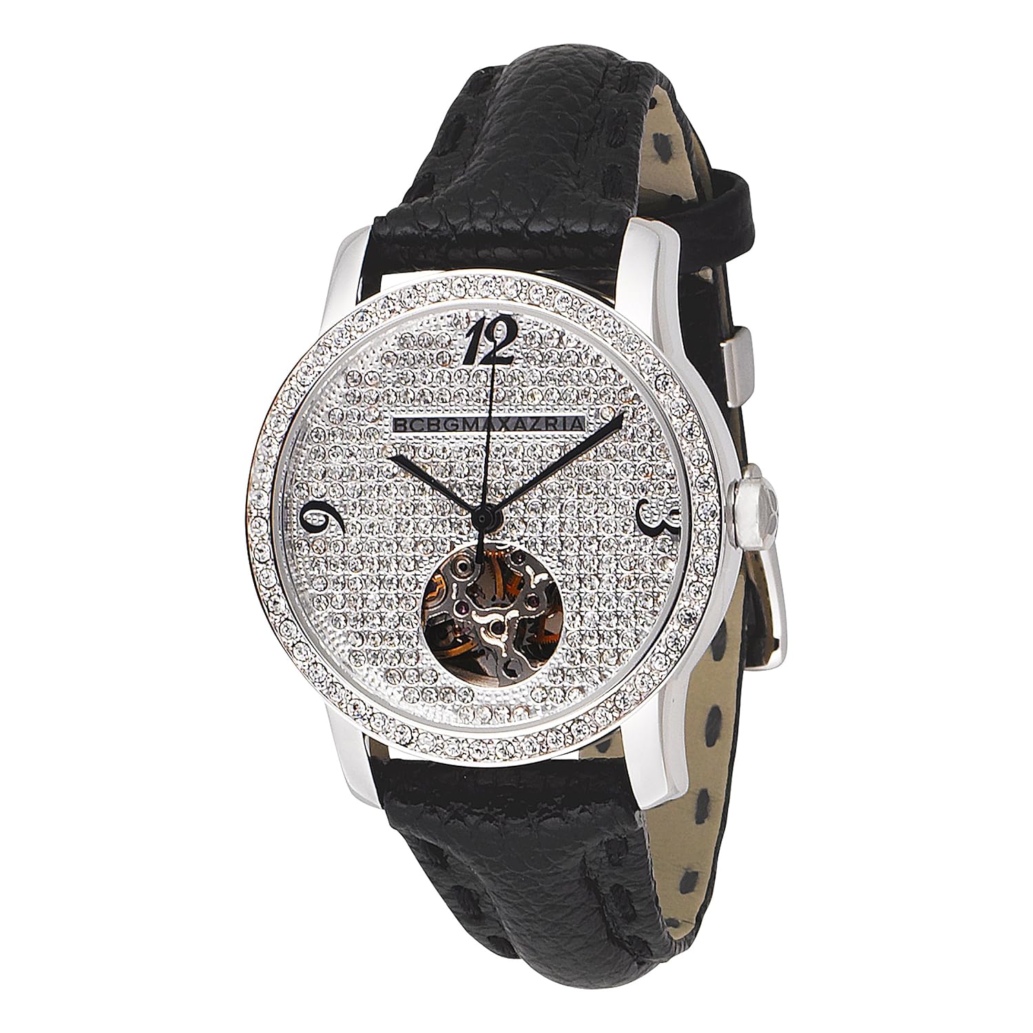 bcbgmaxazria 女式 bg6115 haute 银色黑色皮革手表