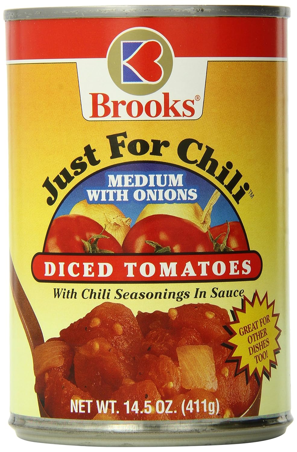 brooks just for chili diced tomatoes, medium with onions, 14.
