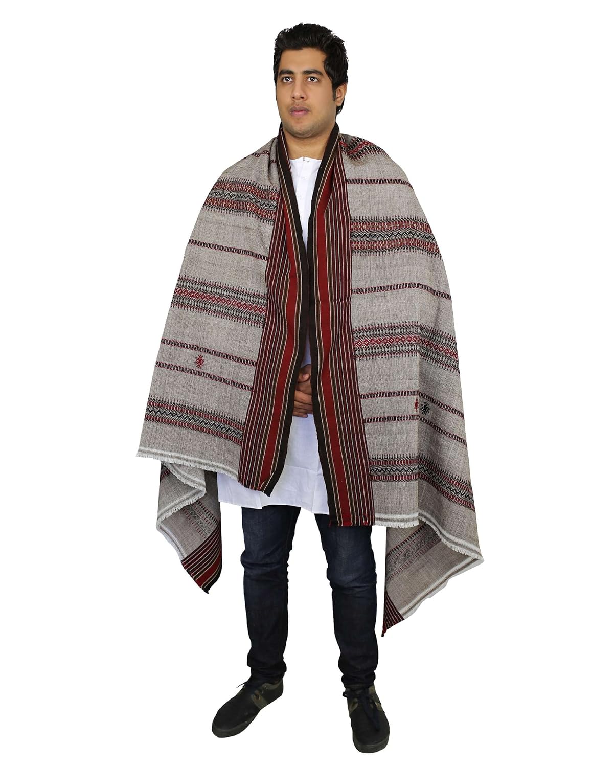 刺绣羊毛披肩保暖披肩男式印度手工制作