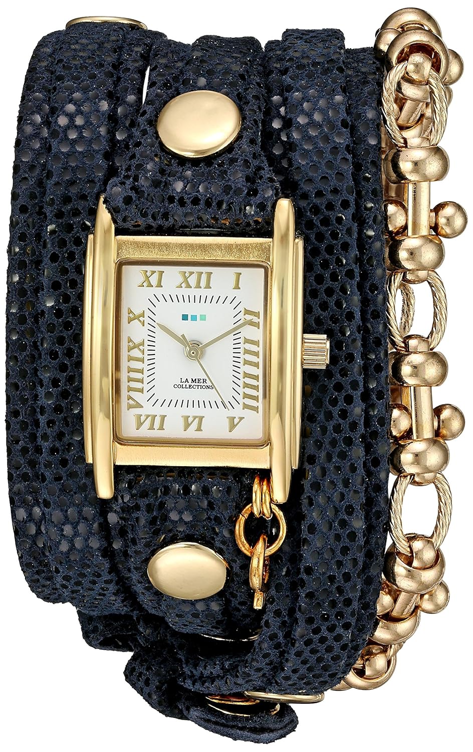 la mer 系列女式石英金色和皮革手表,颜色:蓝色(型号