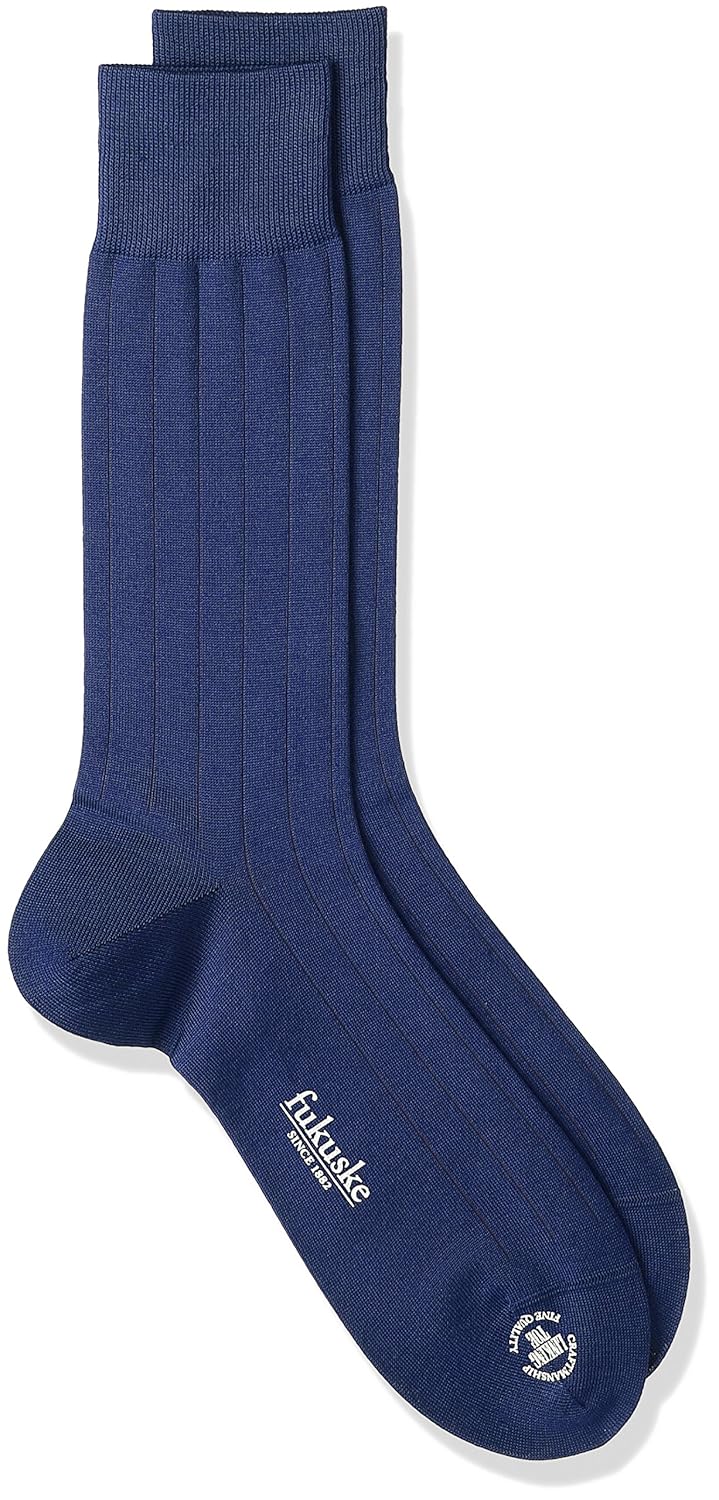 ( 福助 ) fukuske 男士袜子经典条纹圆领 蓝色 日本 25-26cm-(free サ