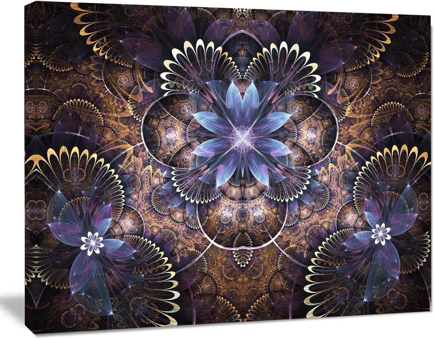 fractal flower 浅棕色数字艺术大花画布墙体艺术 蓝色 20x12" pt