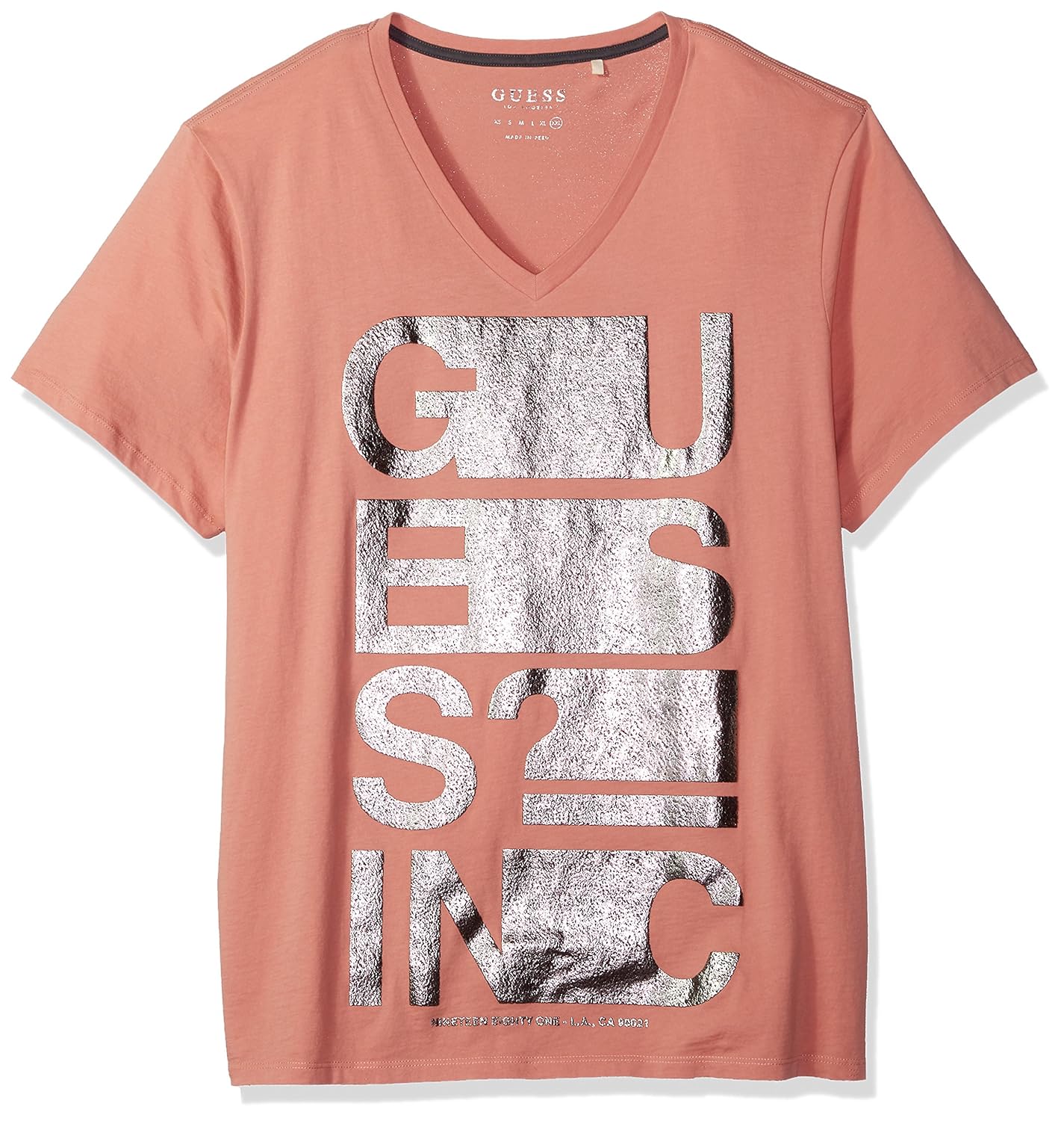 guess 男式短袖基本文字 stretch v 领 t 恤 cameo brown small