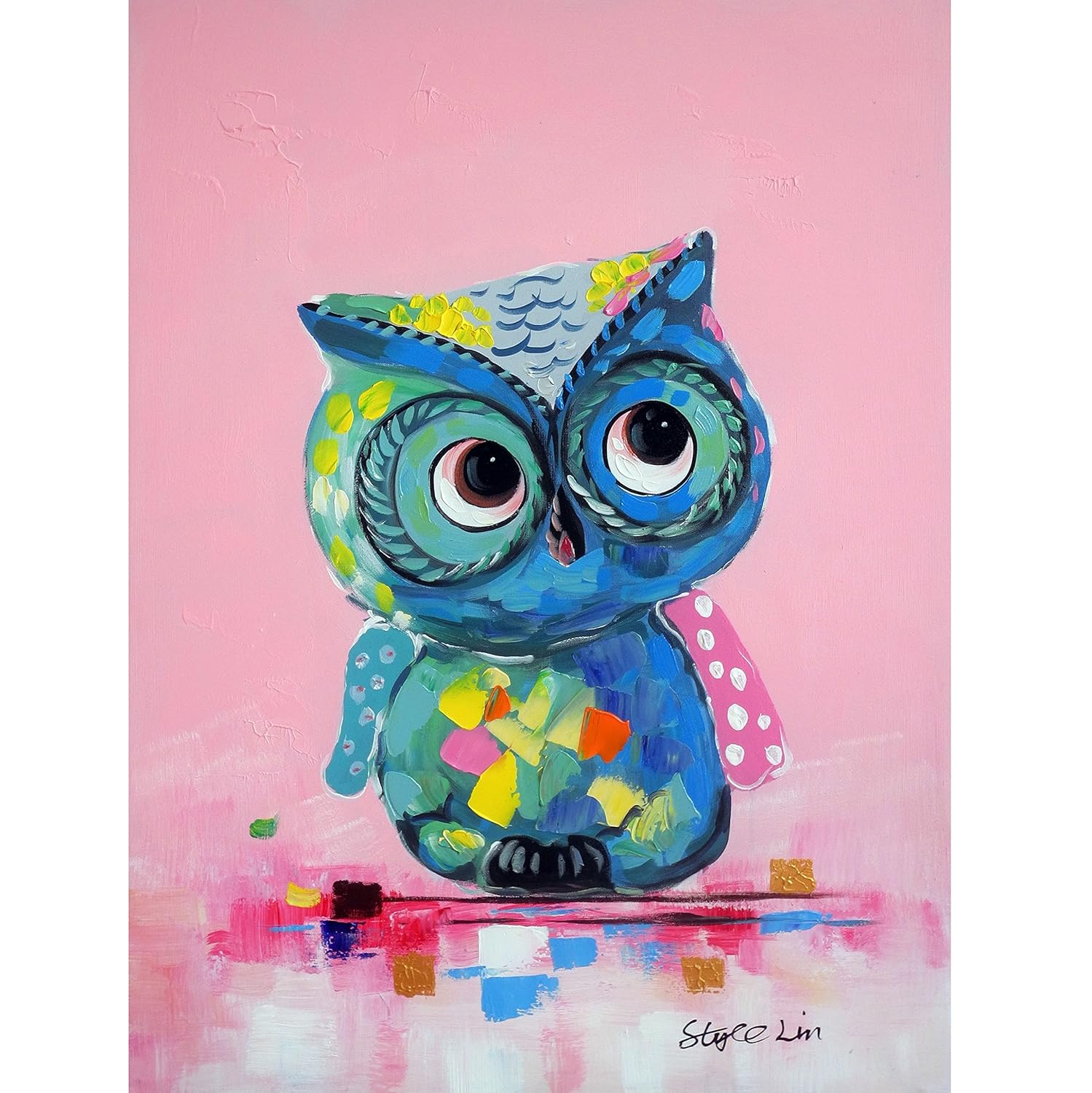 趣味动物猫头鹰艺术墙油画 * 手工绘制在画布上原创设计墙壁装饰手绘